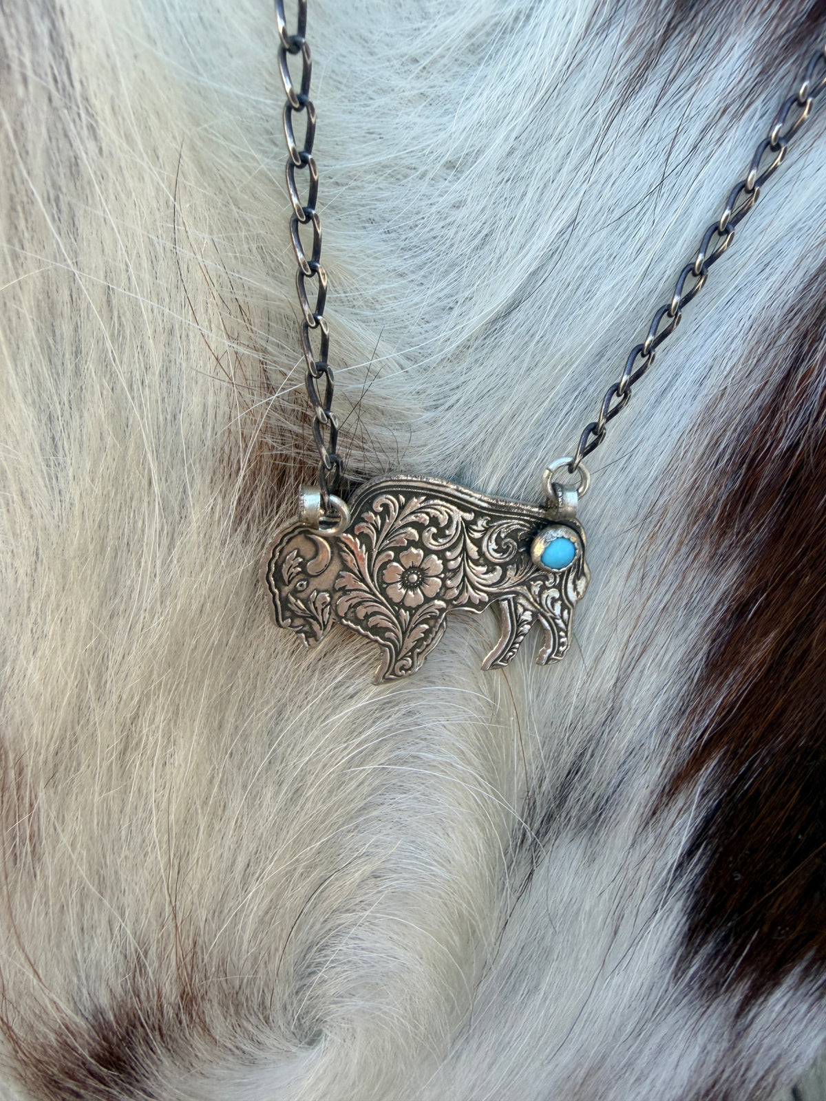 Handmade Sterling Silver & Turquoise Buffalo Necklace