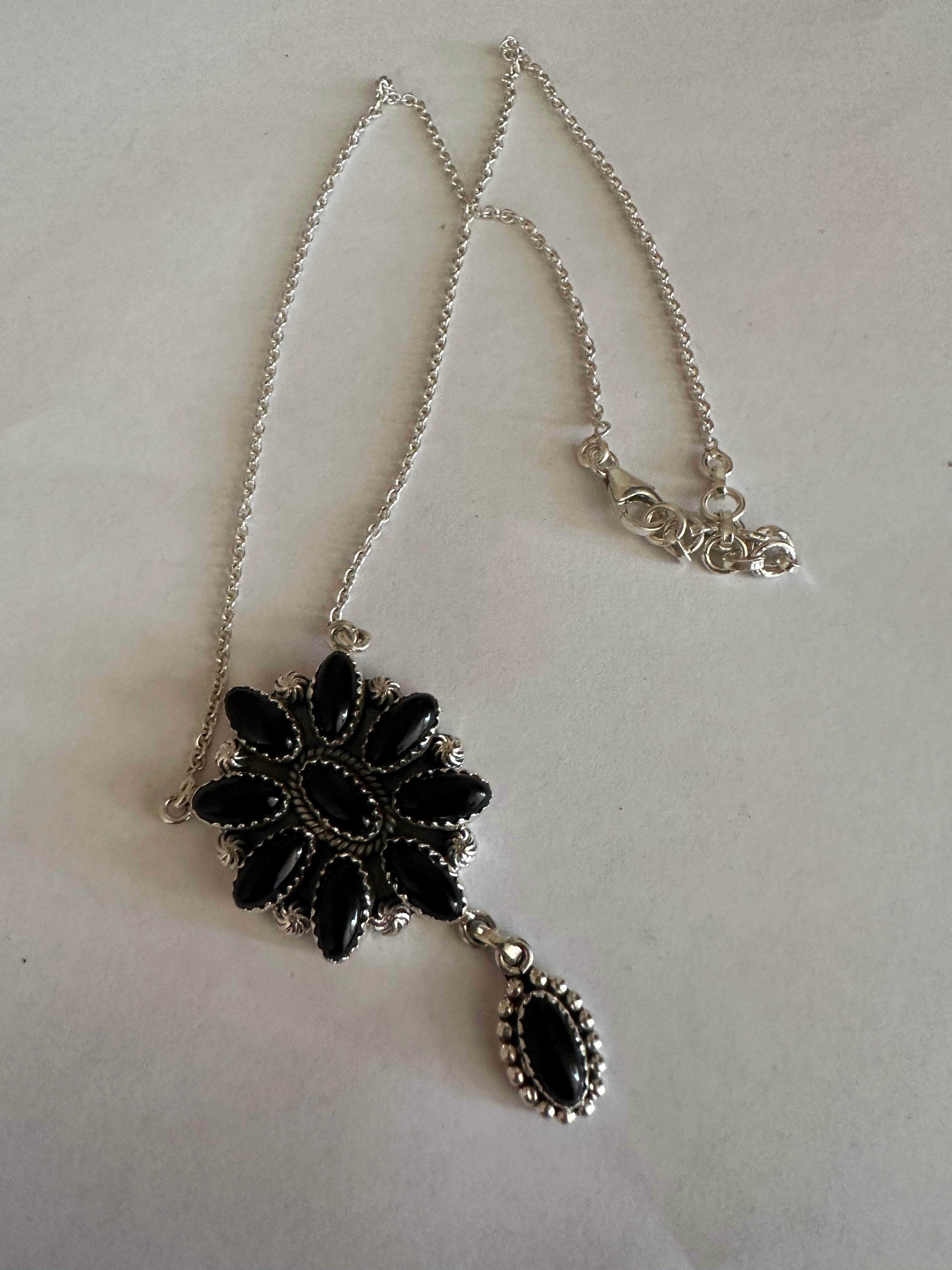 Blooming Cluster Handmade Sterling Silver & Onyx Necklace