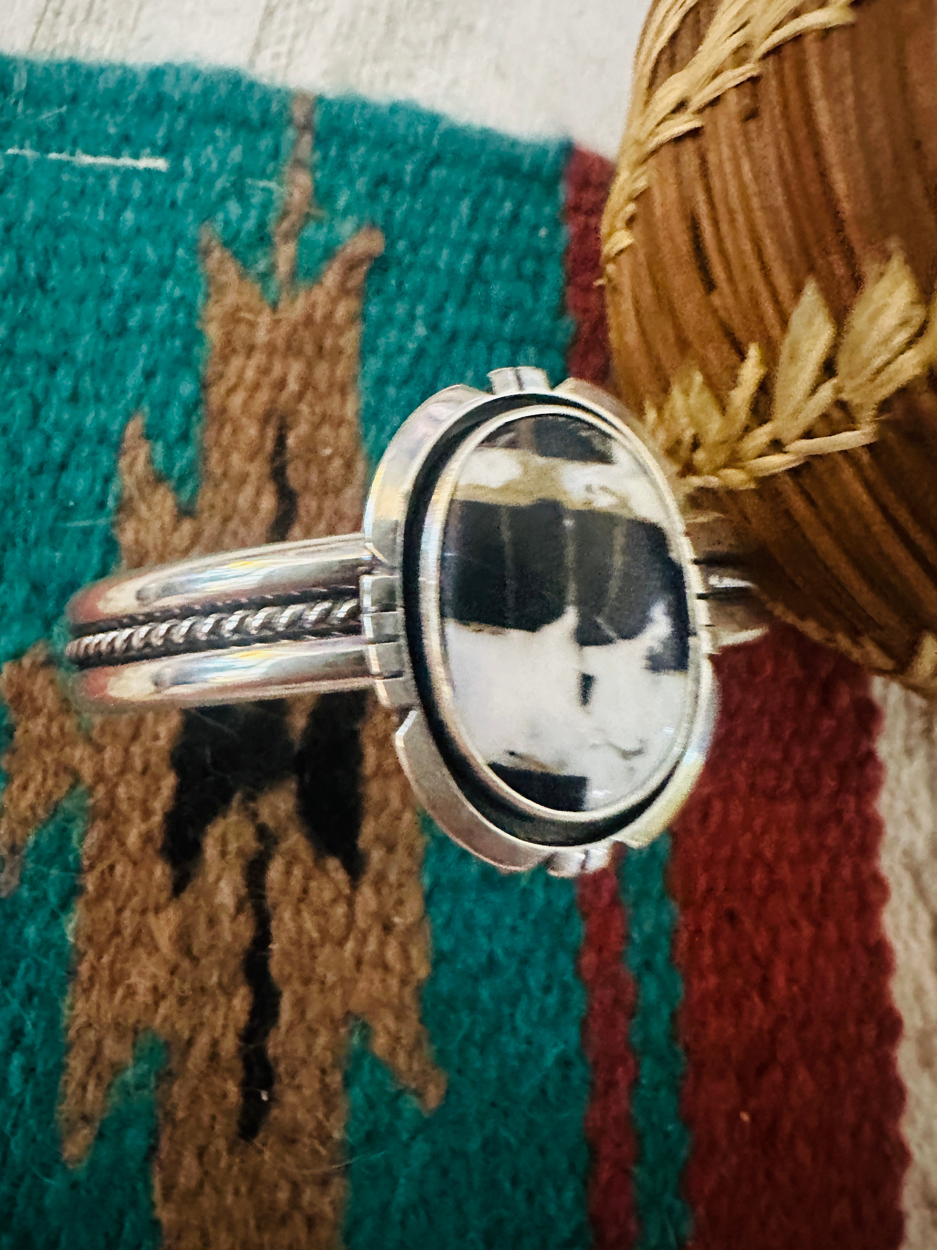 Navajo White Buffalo & Sterling Silver Cuff Bracelet