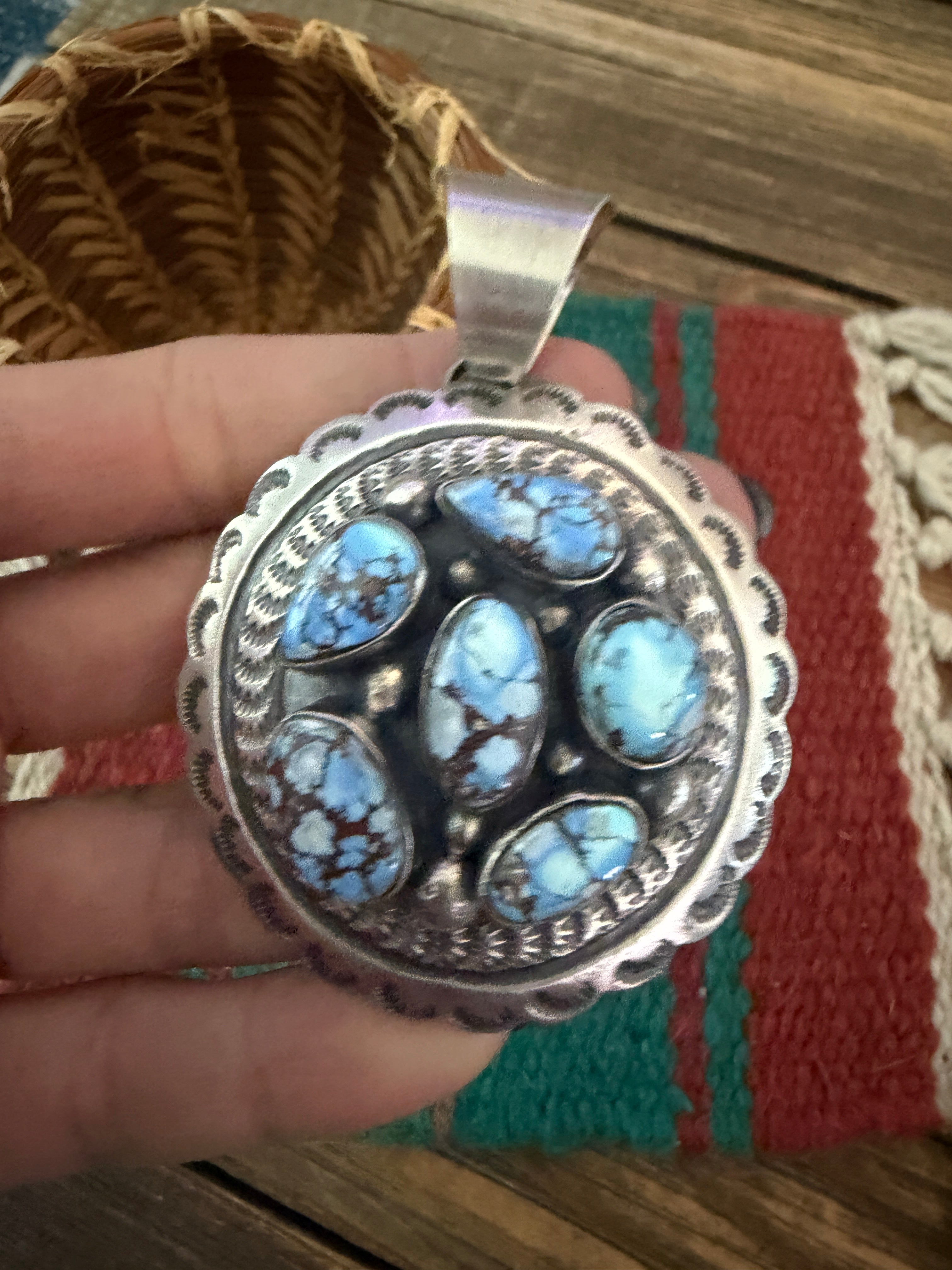Handcrafted Sterling Silver & Golden Hills Turquoise Concho Pendant by Chimney Butte