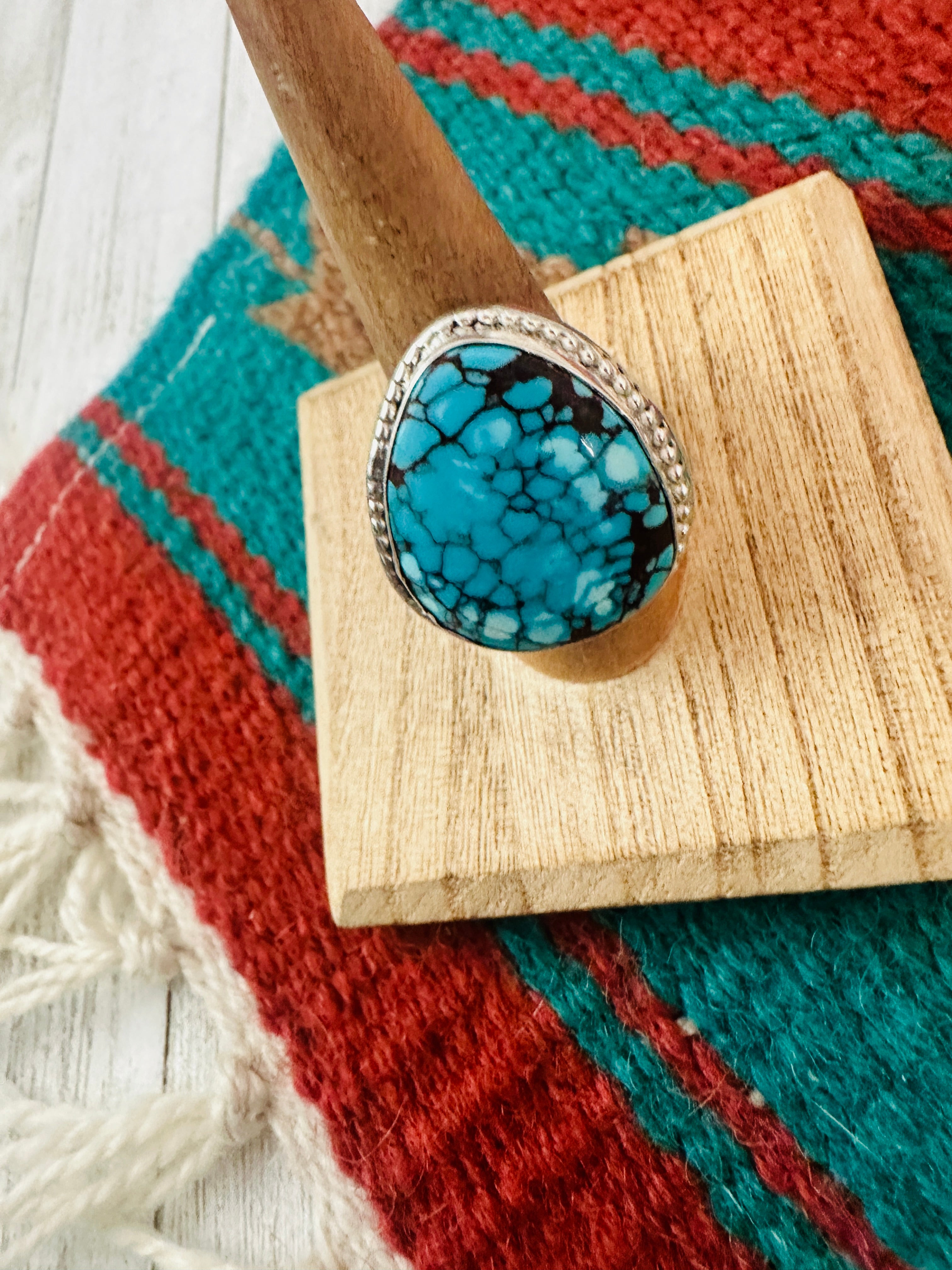 Navajo Sterling Silver & Turquoise Ring Size 8 by Kevin Hoffman