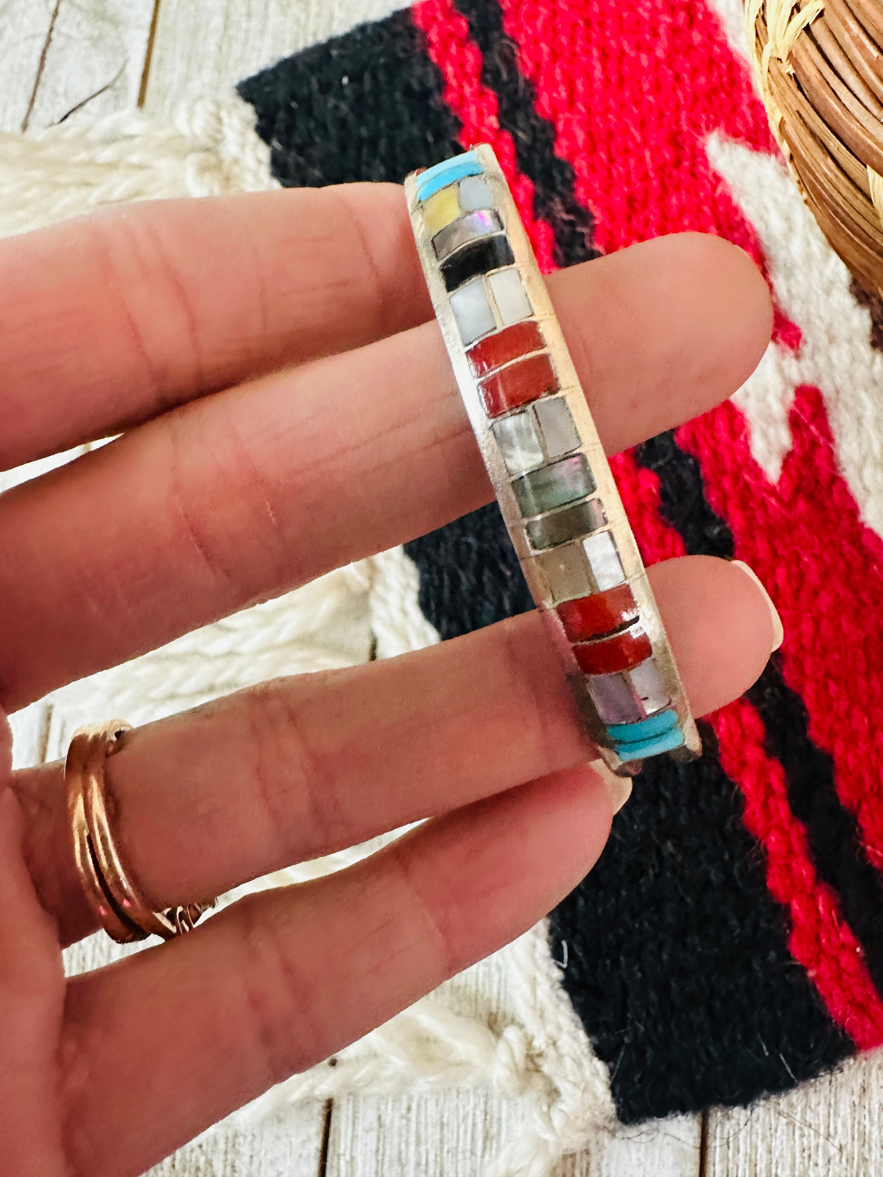 Handcrafted Multi Stone & Sterling Silver Inlay Cuff Bracelet