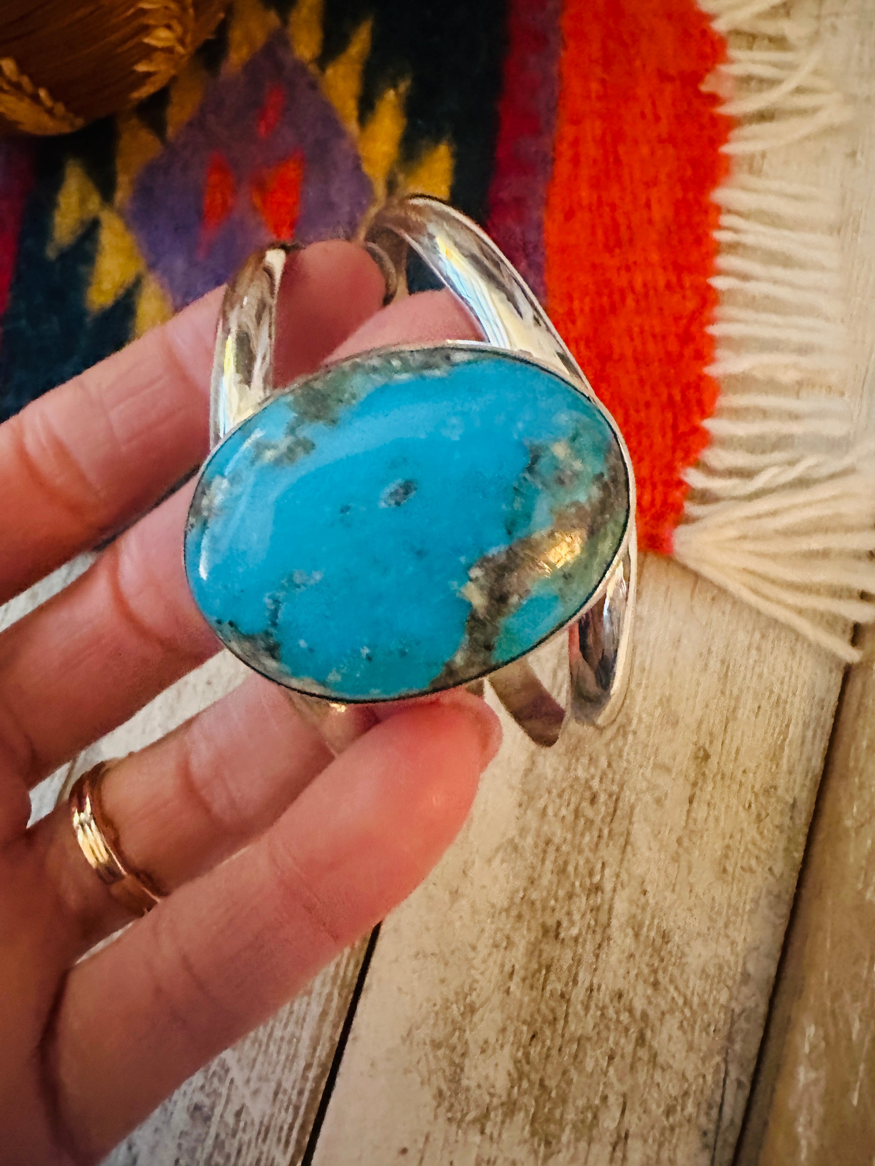 Navajo Sterling Silver & Kingman Turquoise Cuff Bracelet