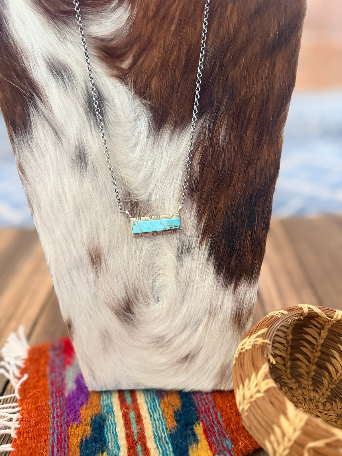Handcrafted Turquoise & Sterling Silver Bar Necklace