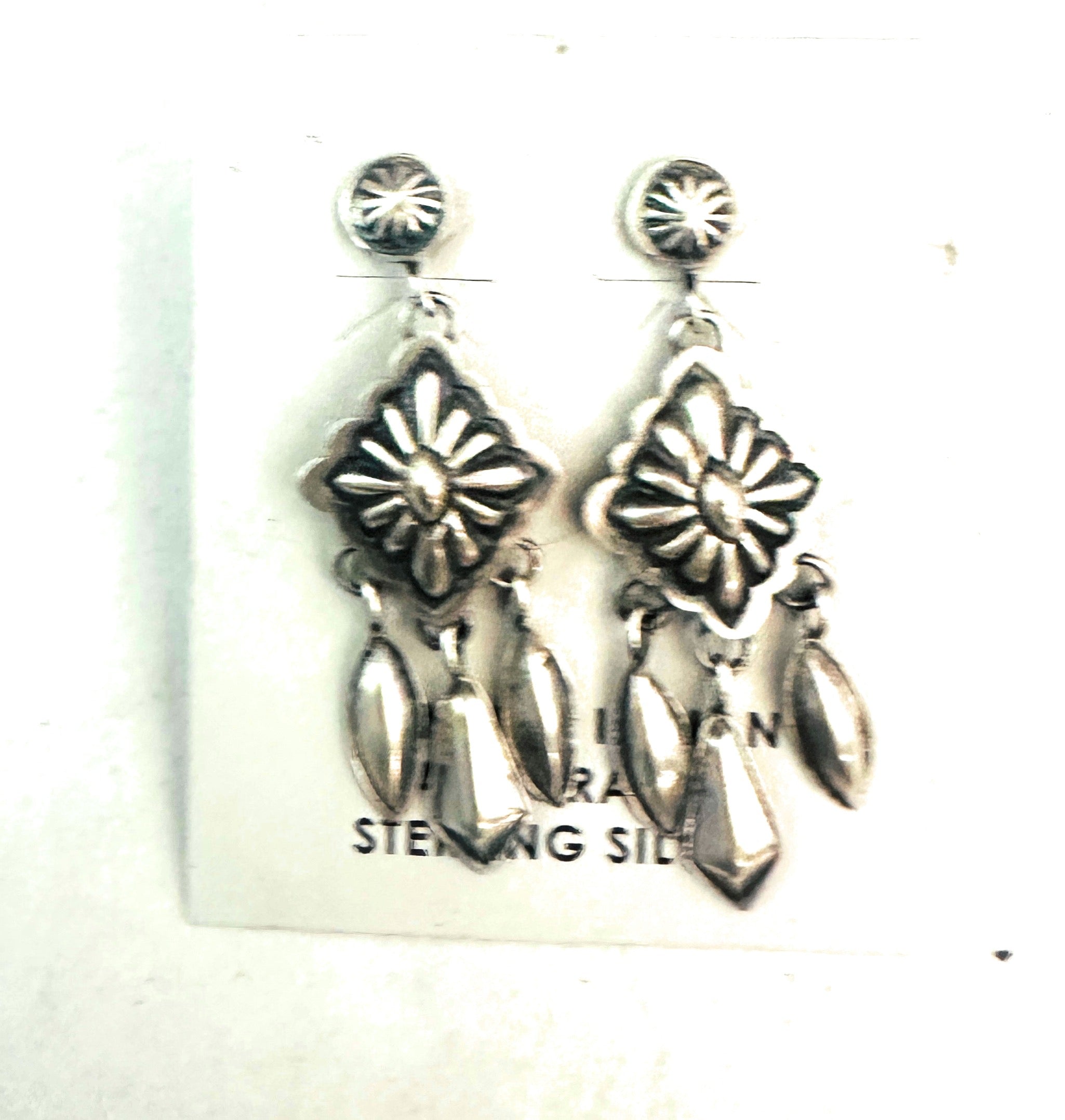 Navajo Hand Stamped Sterling Silver Concho Tassel Dangle Earrings