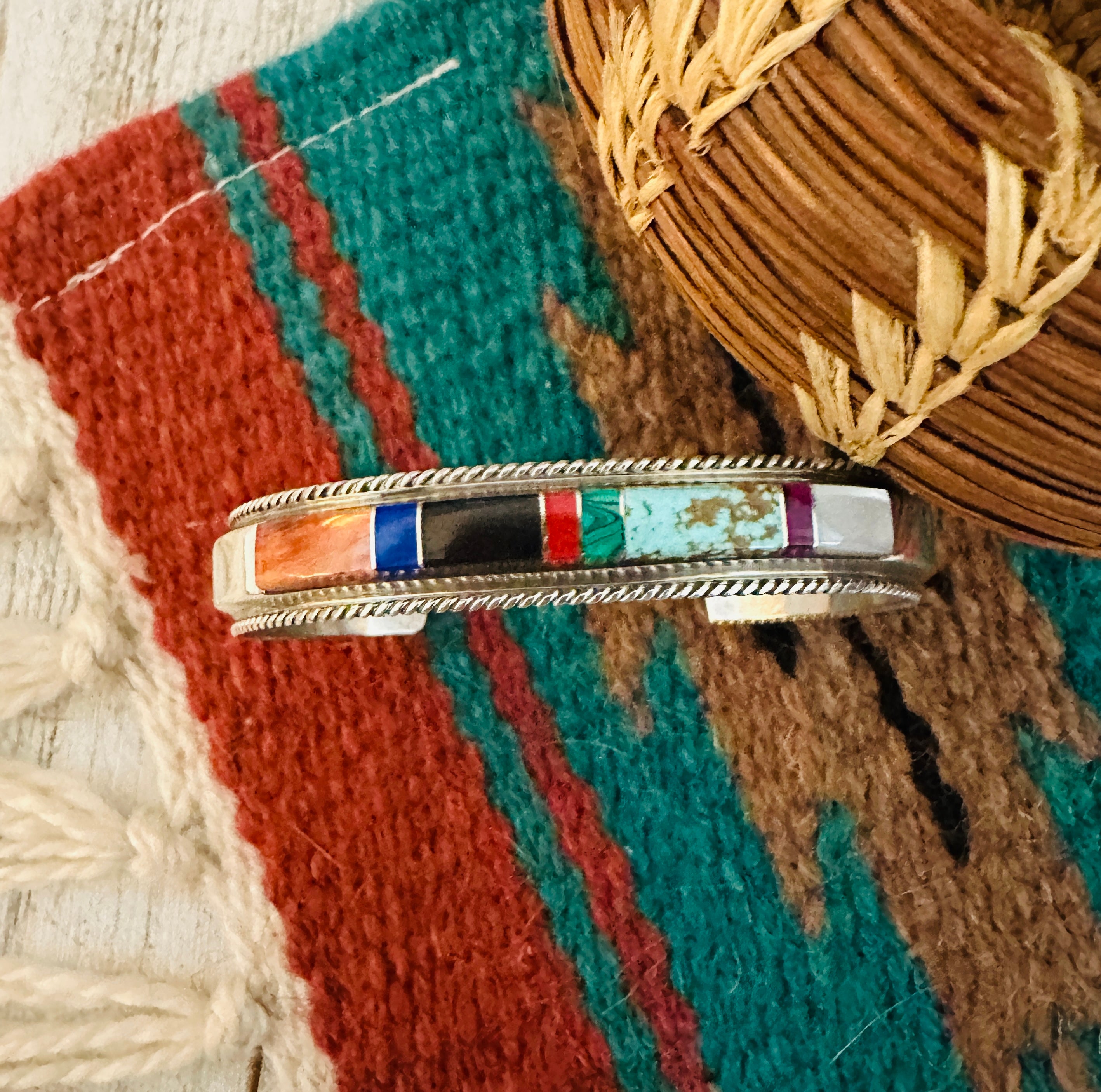 Navajo Multi Stone & Sterling Silver Inlay Cuff Bracelet