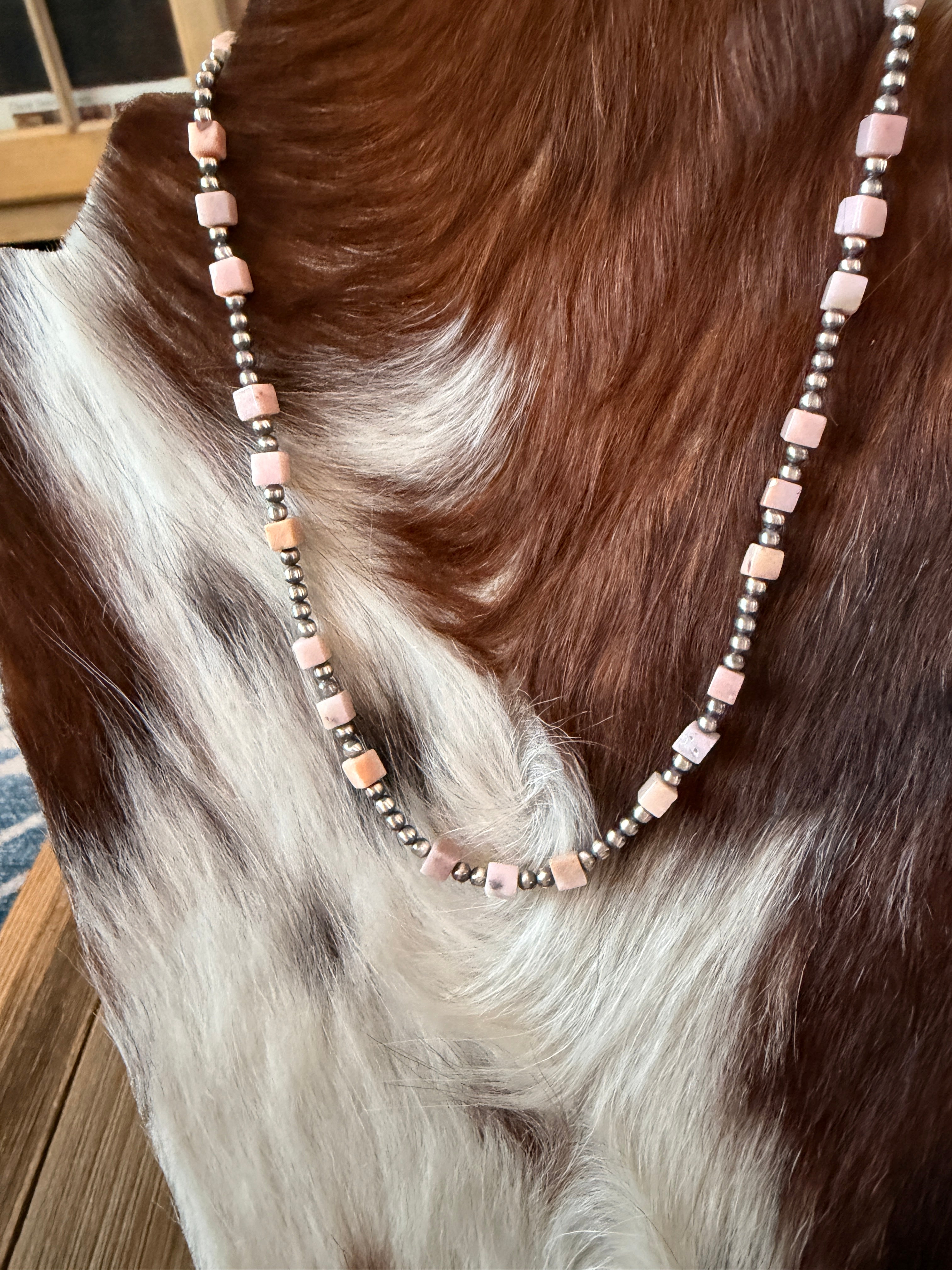 Handcrafted Queen Pink Conch and Sterling Silver Pearl Beaded Necklace