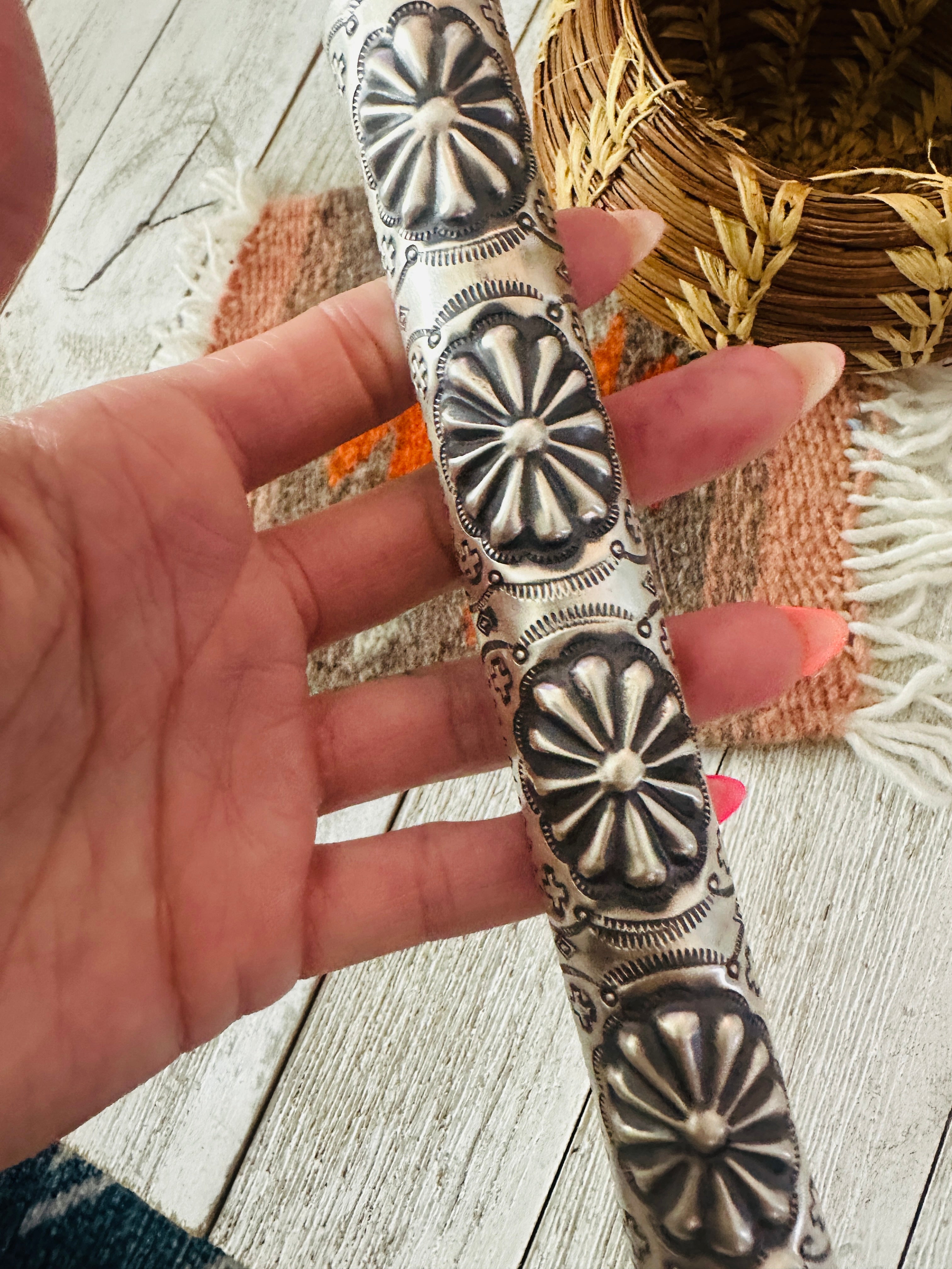 Handcrafted Turquoise & Sterling Silver Hand Stamped Ponytail Accessory