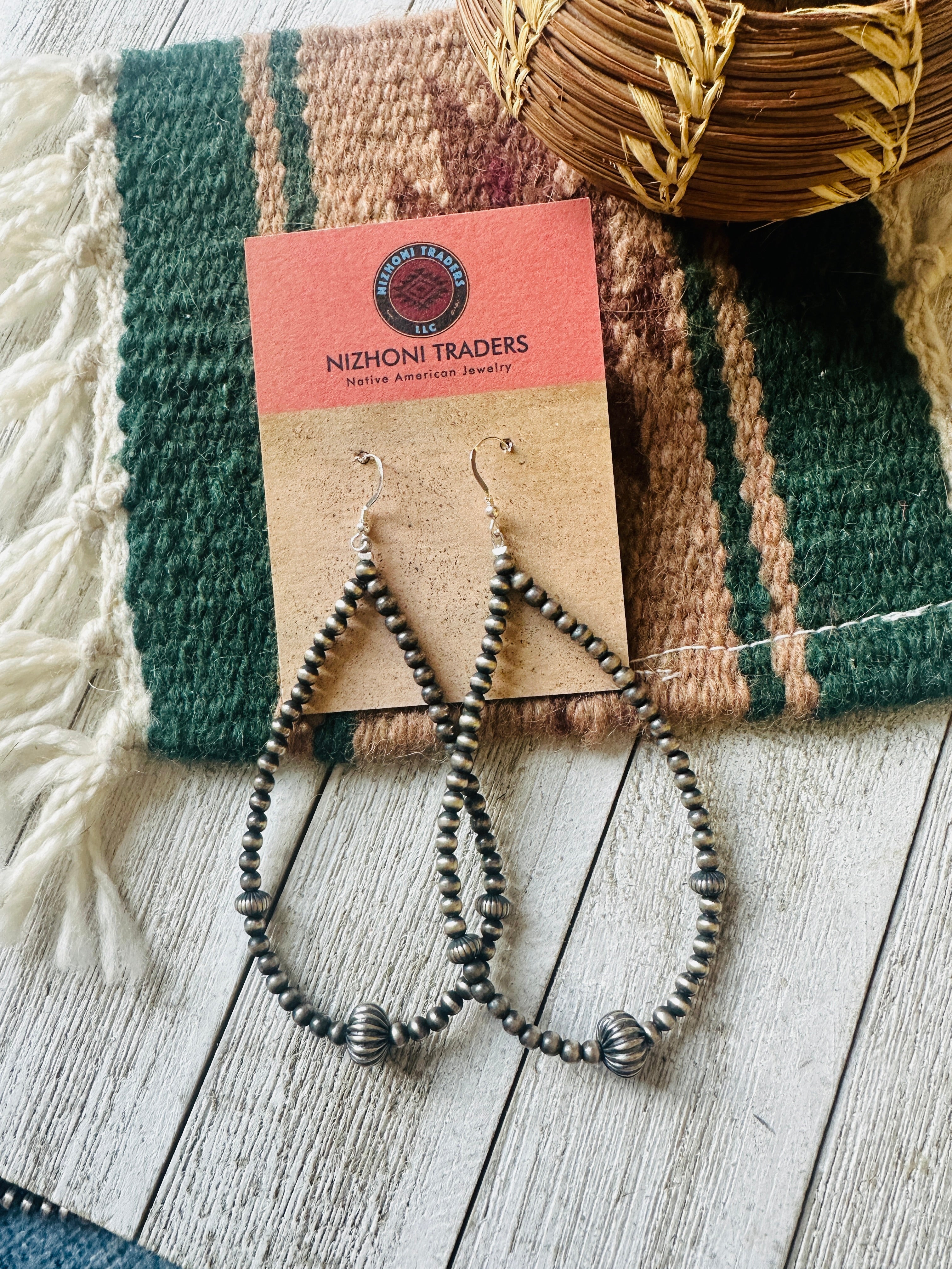 Navajo Sterling Silver Pearl Dangle Hoop Earrings