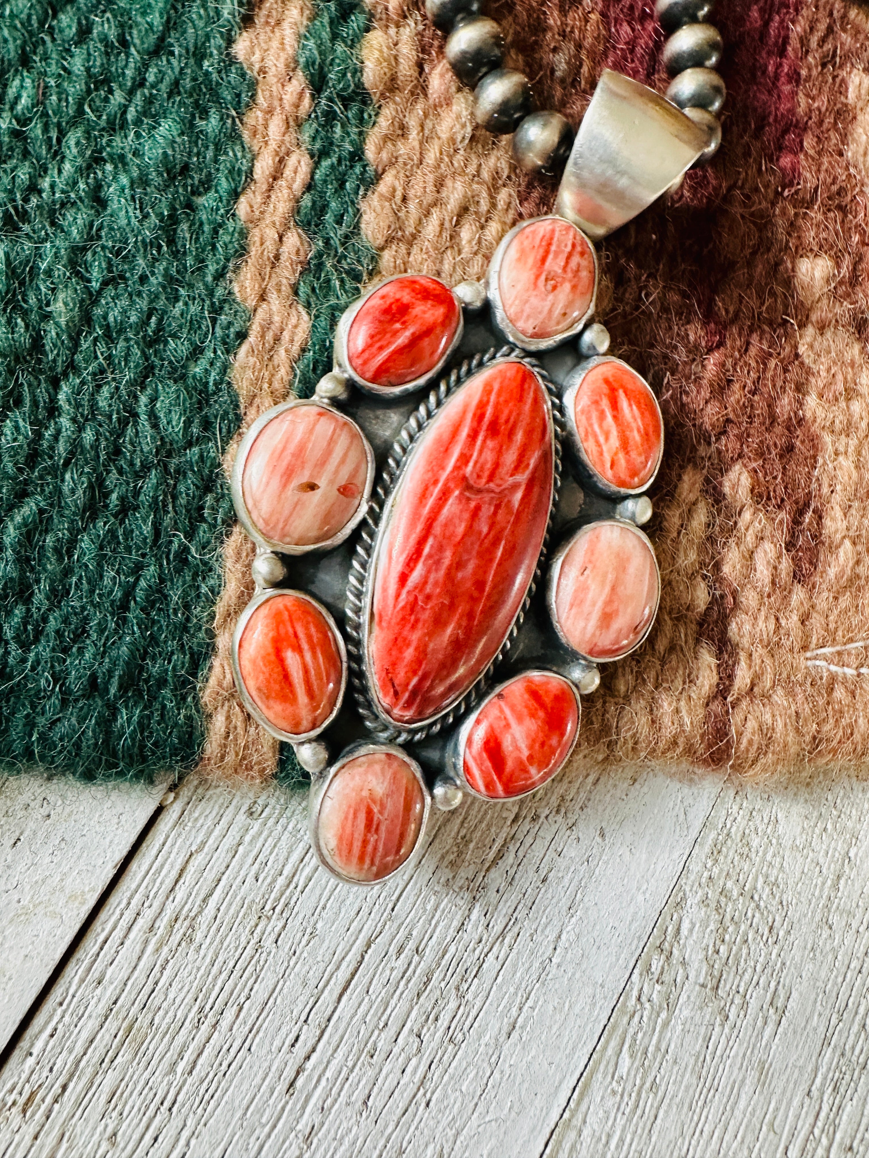 Navajo Sterling Silver & Orange Spiny Cluster Pendant