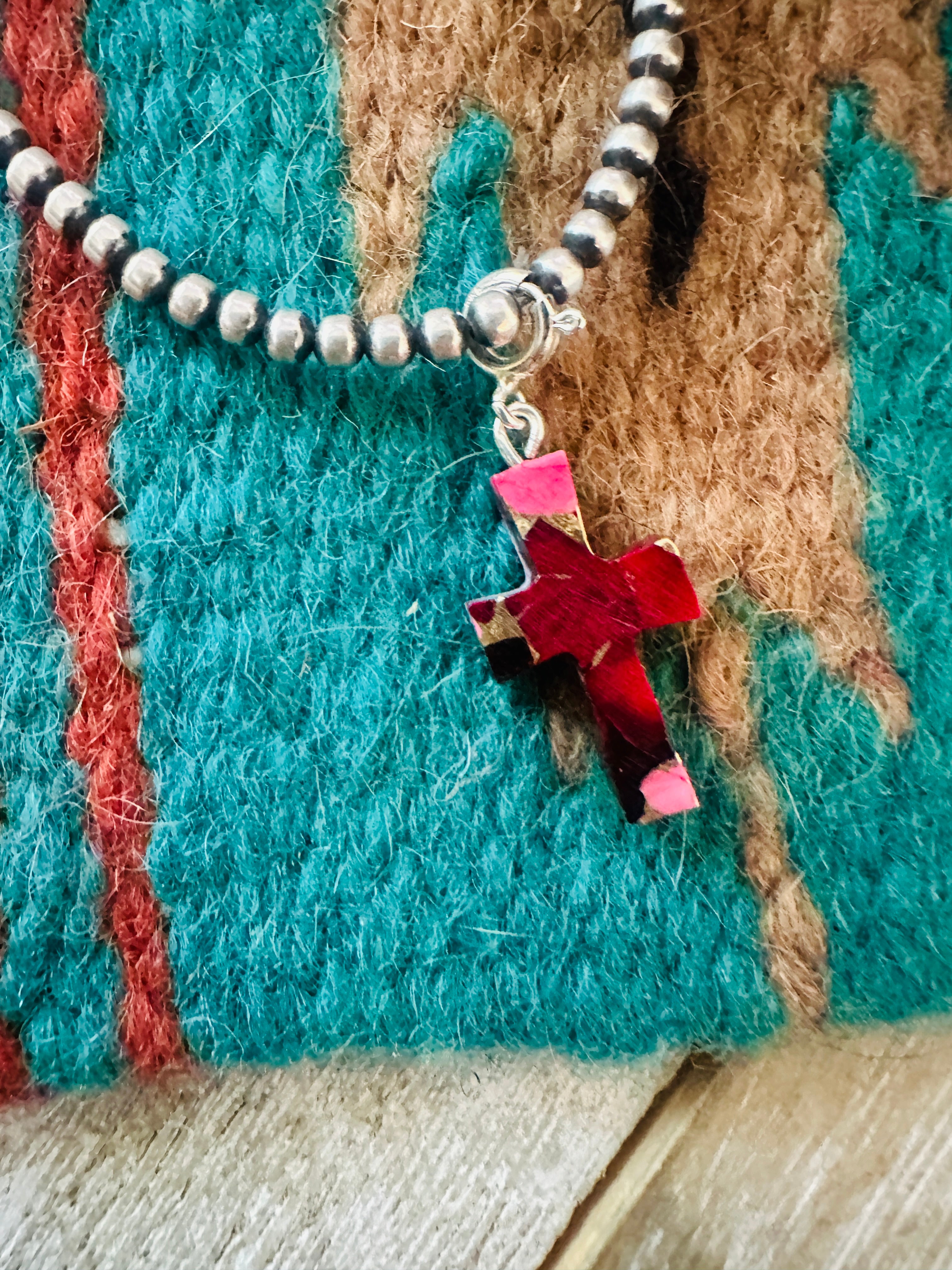 Handcrafted  & Hand Carved Rose Dahlia Cross Charm