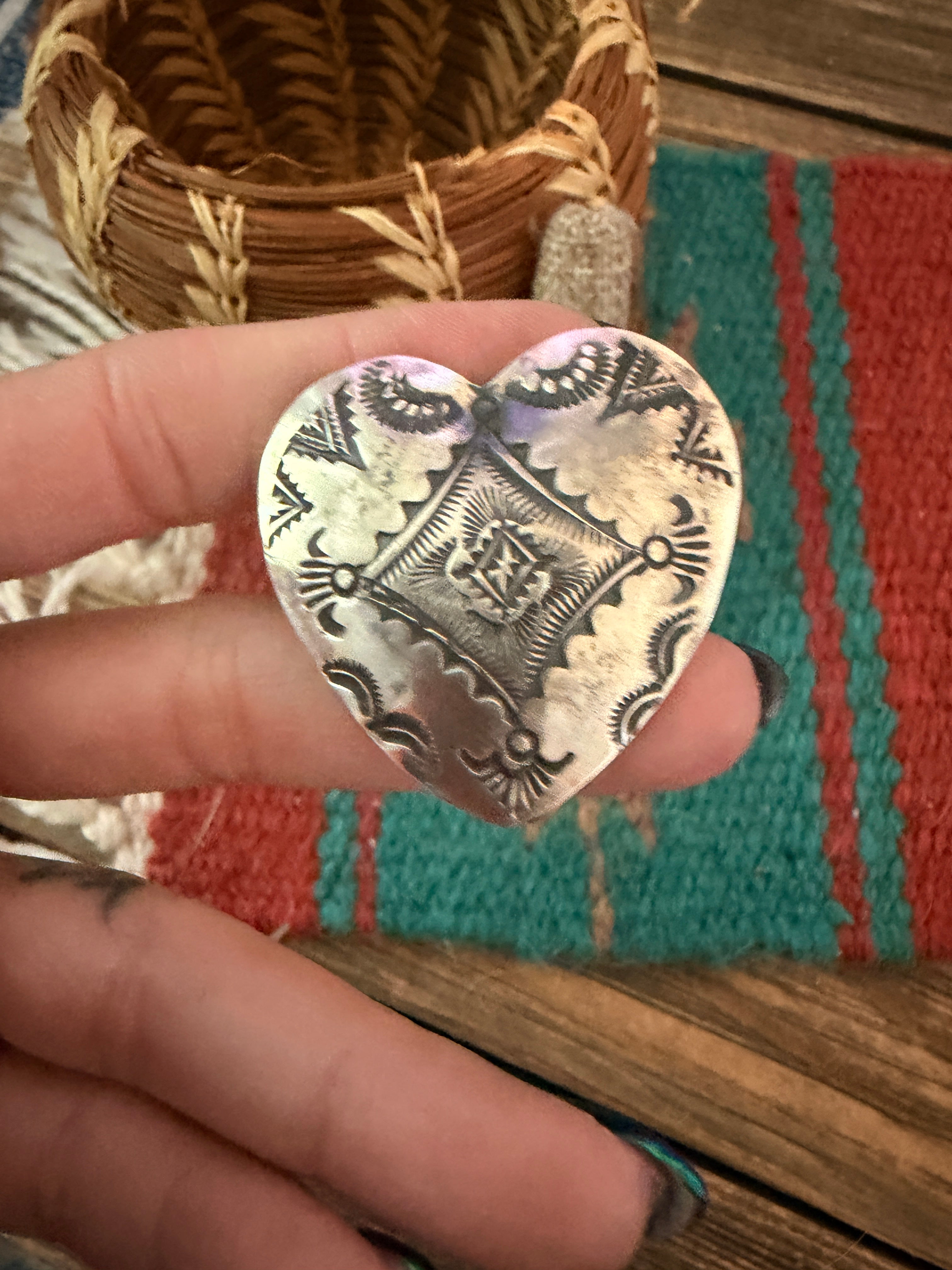 Handcrafted Sterling Silver Adjustable Heart Concho Ring by Vincent Platero