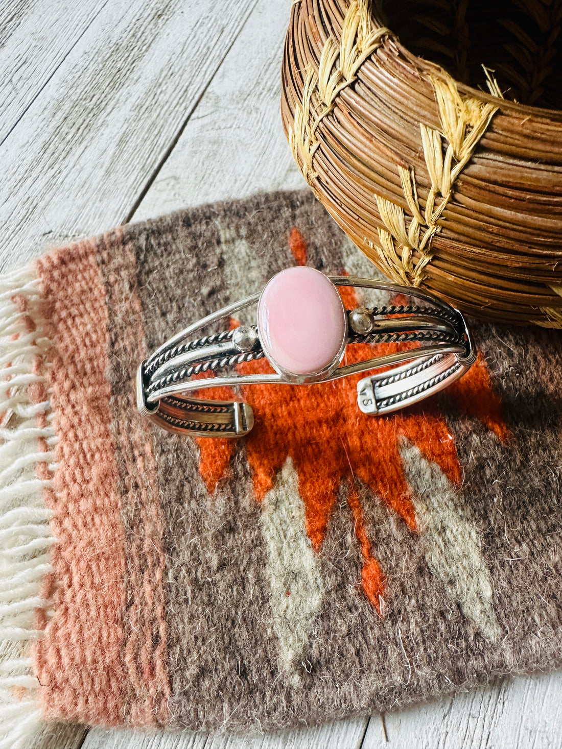 Handcrafted Queen Pink Conch Shell & Sterling Silver Cuff Bracelet