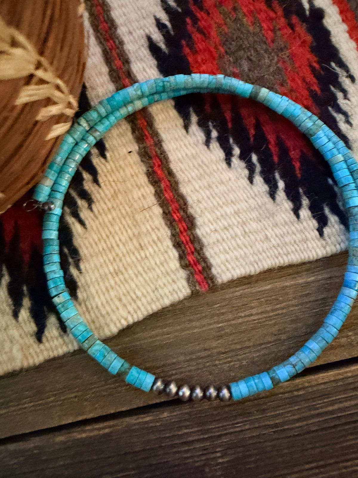 Handcrafted Turquoise & Sterling Silver Beaded Wrap Choker Necklace
