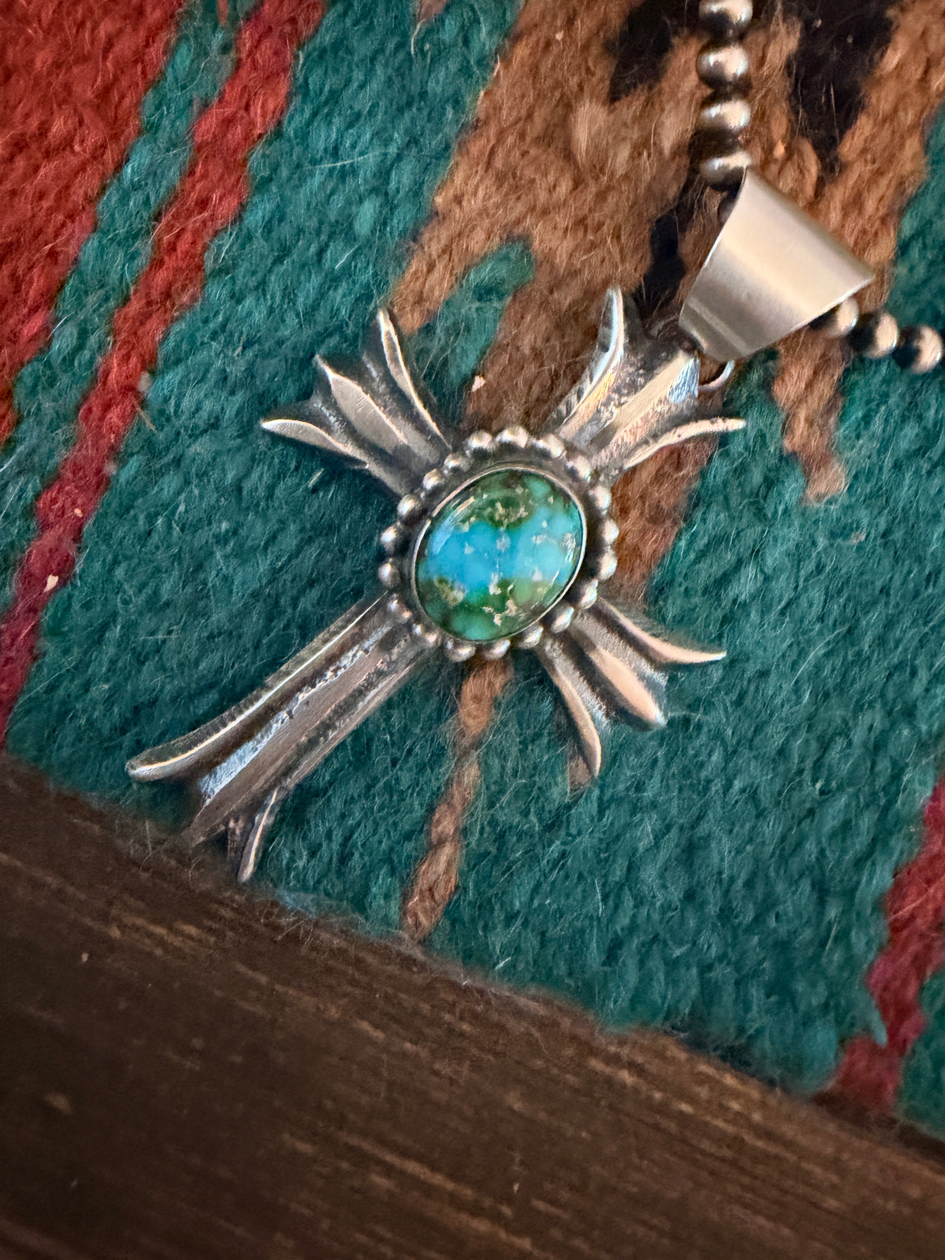 Handcrafted Sonoran Mountain Turquoise & Sterling Silver Cross Pendant by Chimney Butte