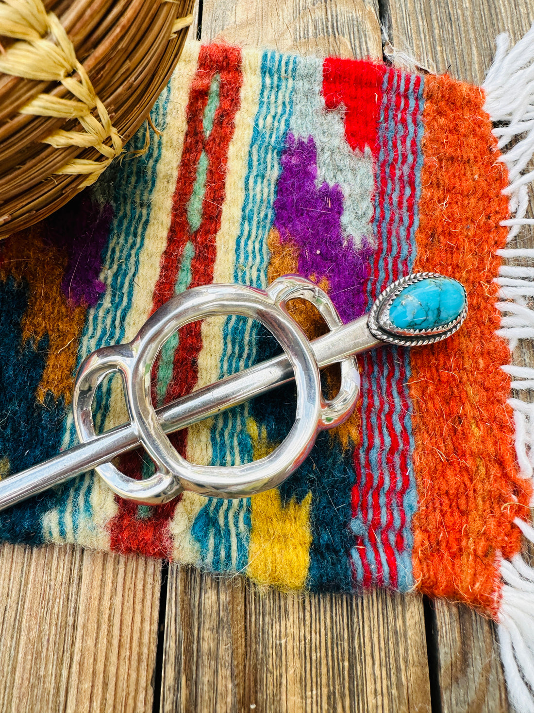 Old Pawn Turquoise & Sterling Silver Hair Pin