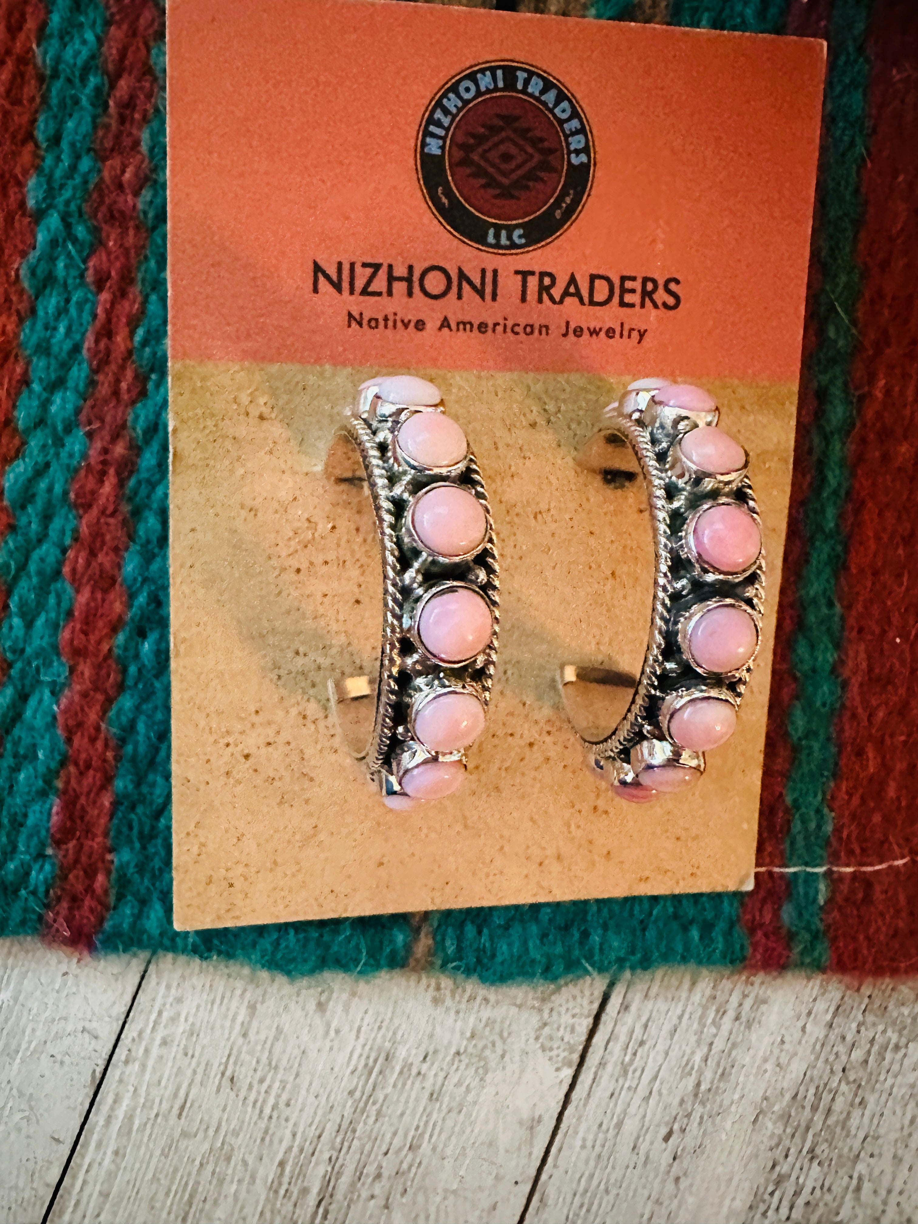 Navajo Sterling Silver & Queen Pink Conch Shell Hoop Earrings