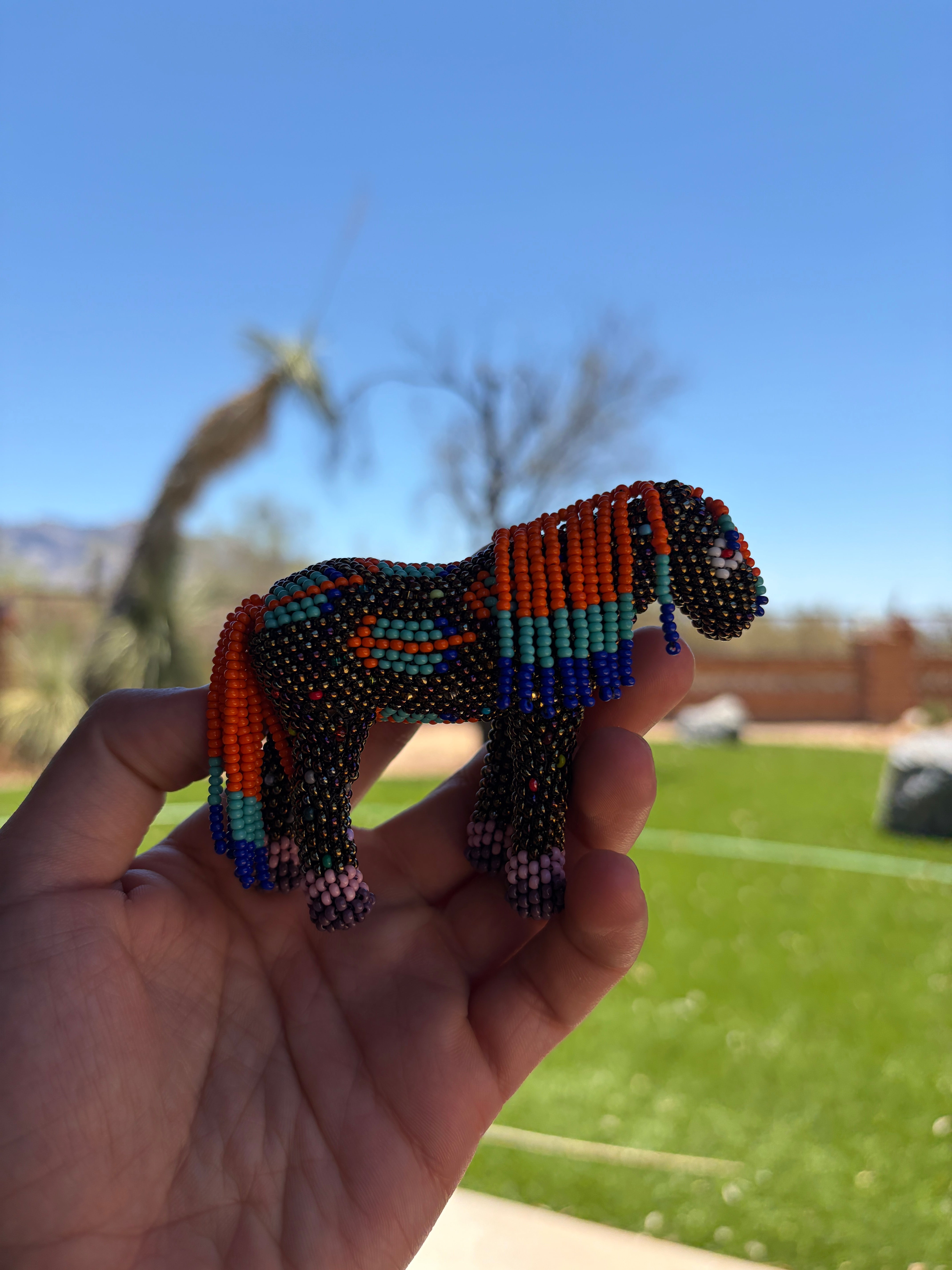 Handmade Peyote Stitched Horse Figurine- Gold 1