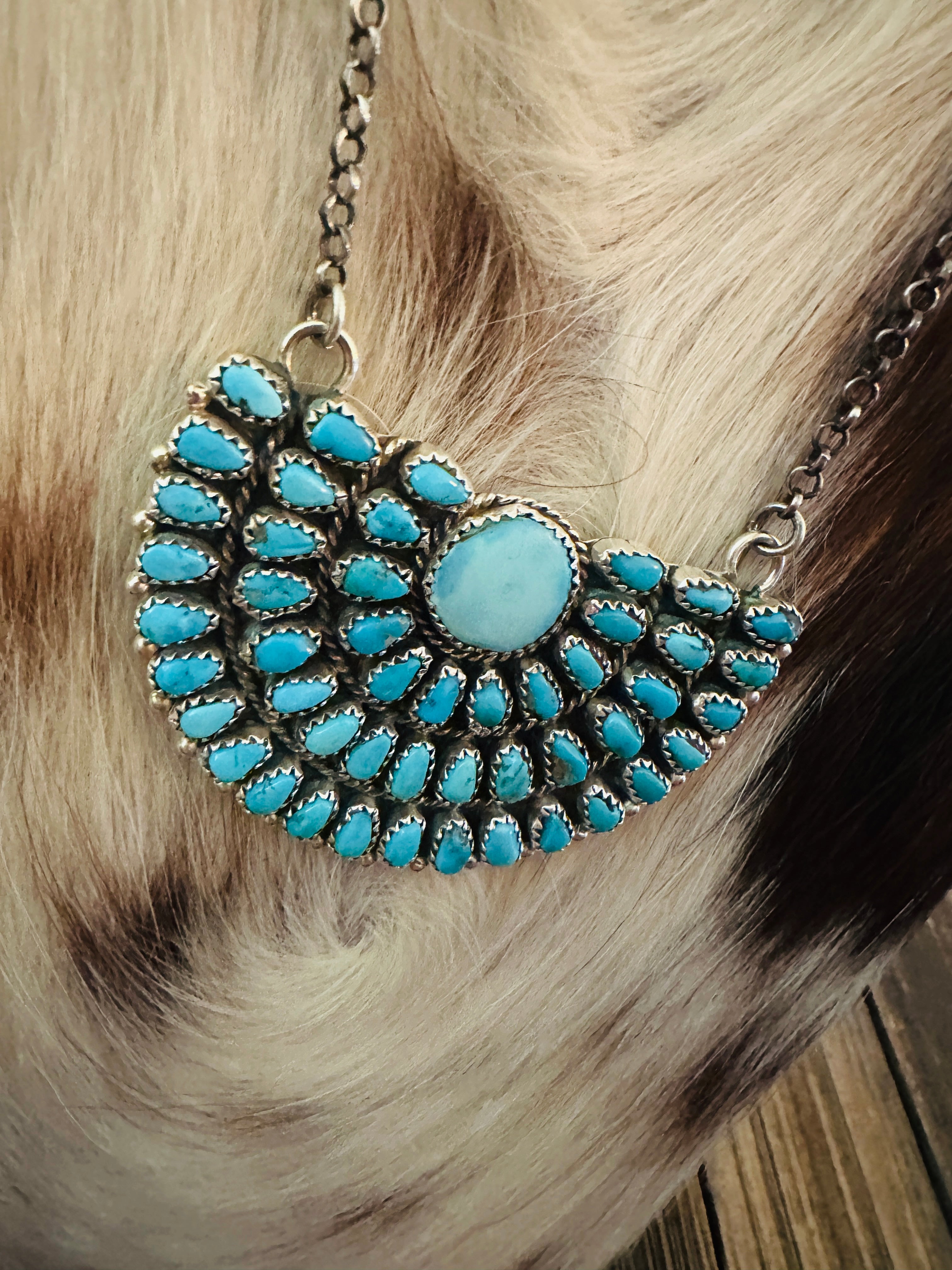 Handcrafted Turquoise & Sterling Silver Cluster Necklace