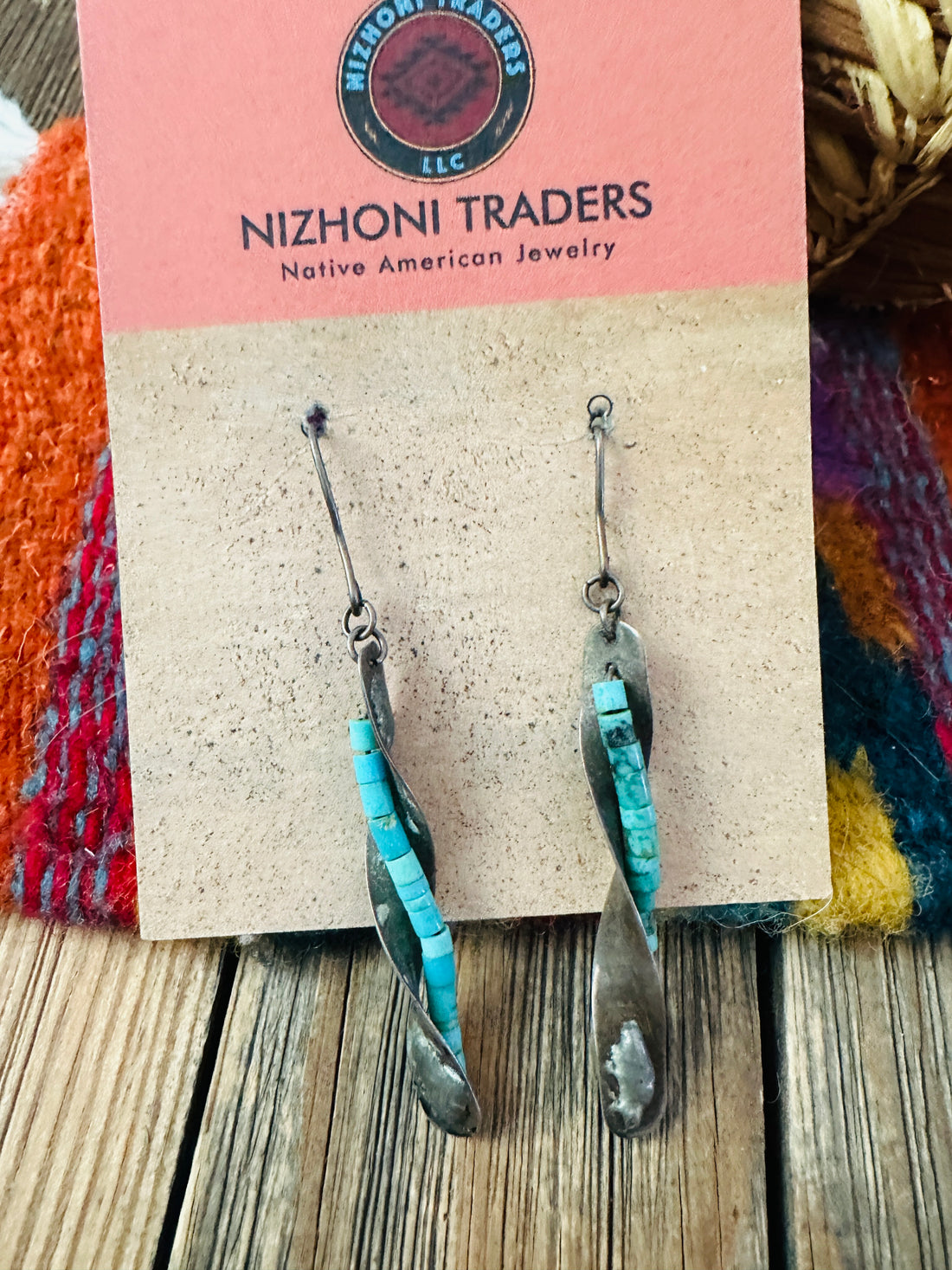 Handcrafted Old Pawn Sterling Silver & Turquoise Beaded Dangle Earrings