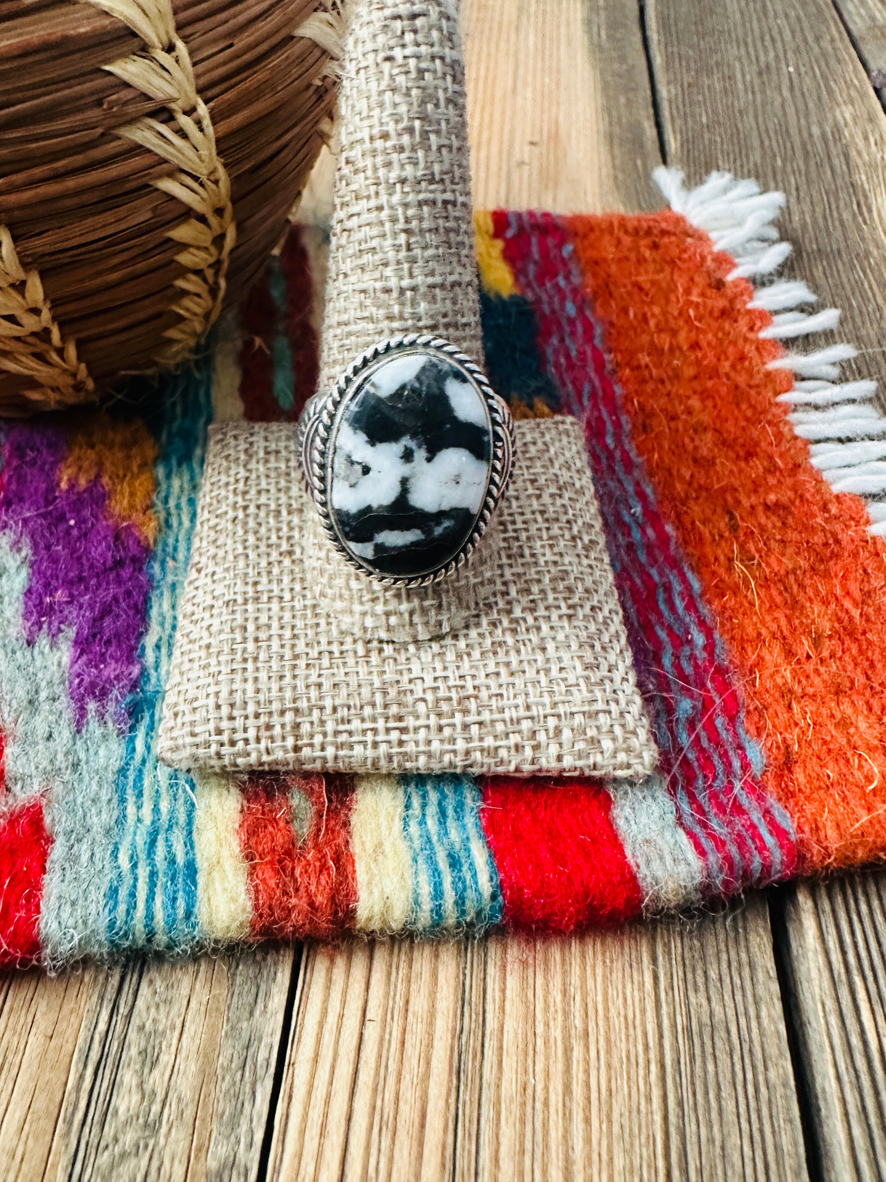 Handcrafted White Buffalo & Sterling Silver Ring Size 11 by Russell Sam