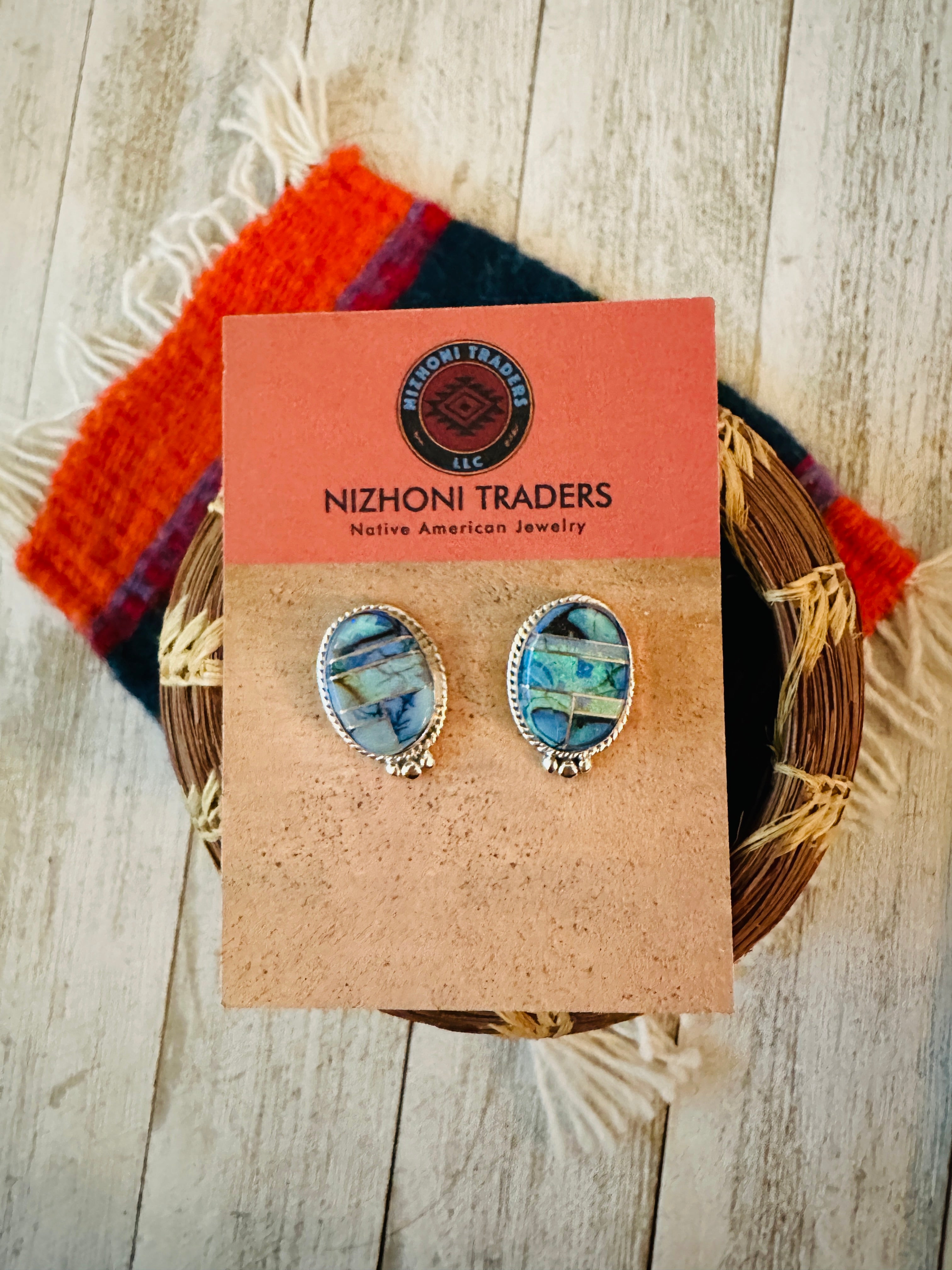 Navajo Spiderweb Opal & Sterling Silver Inlay Post Earrings