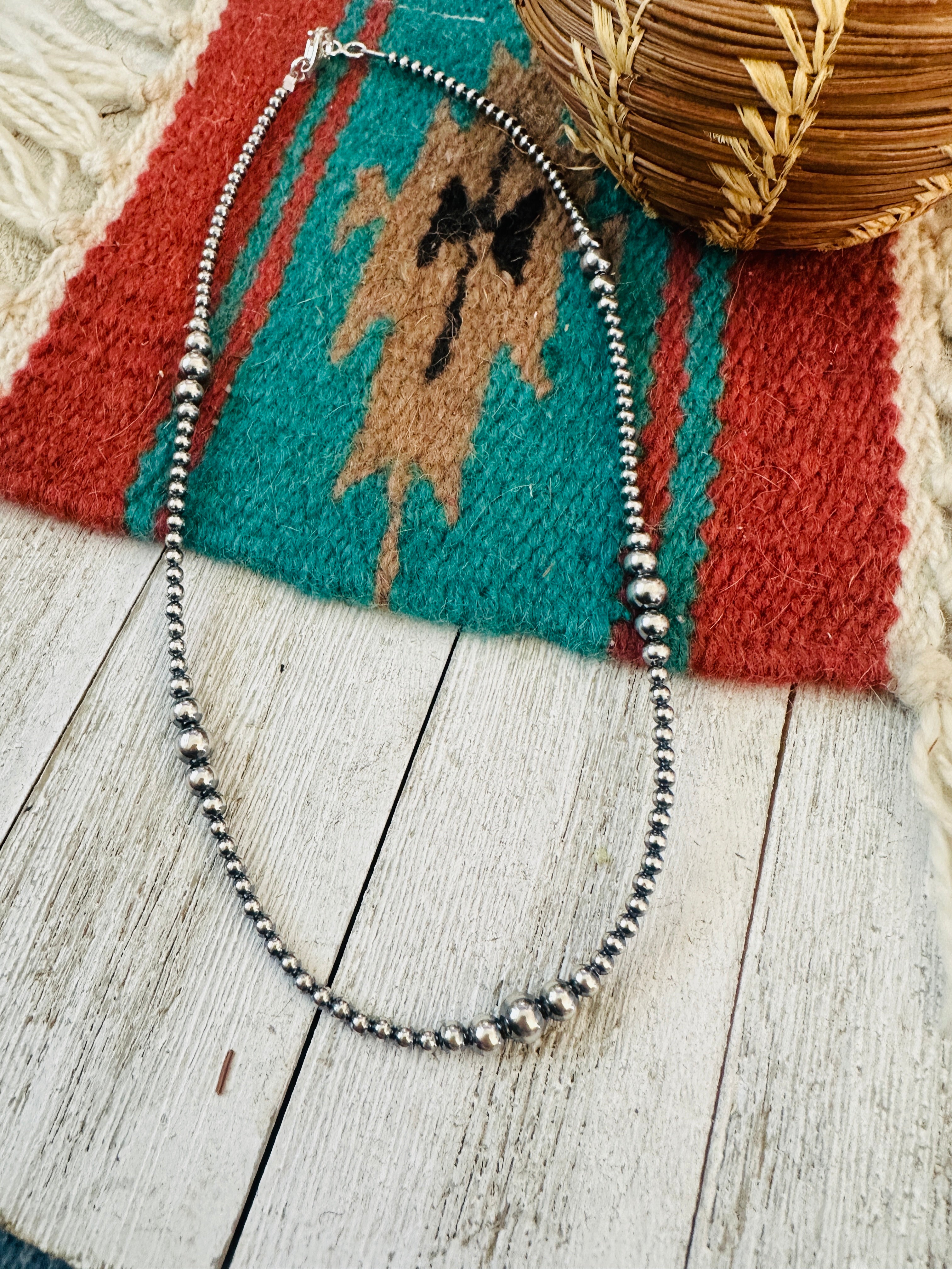 Handcrafted Sterling Silver Pearl Beaded 18” Necklace