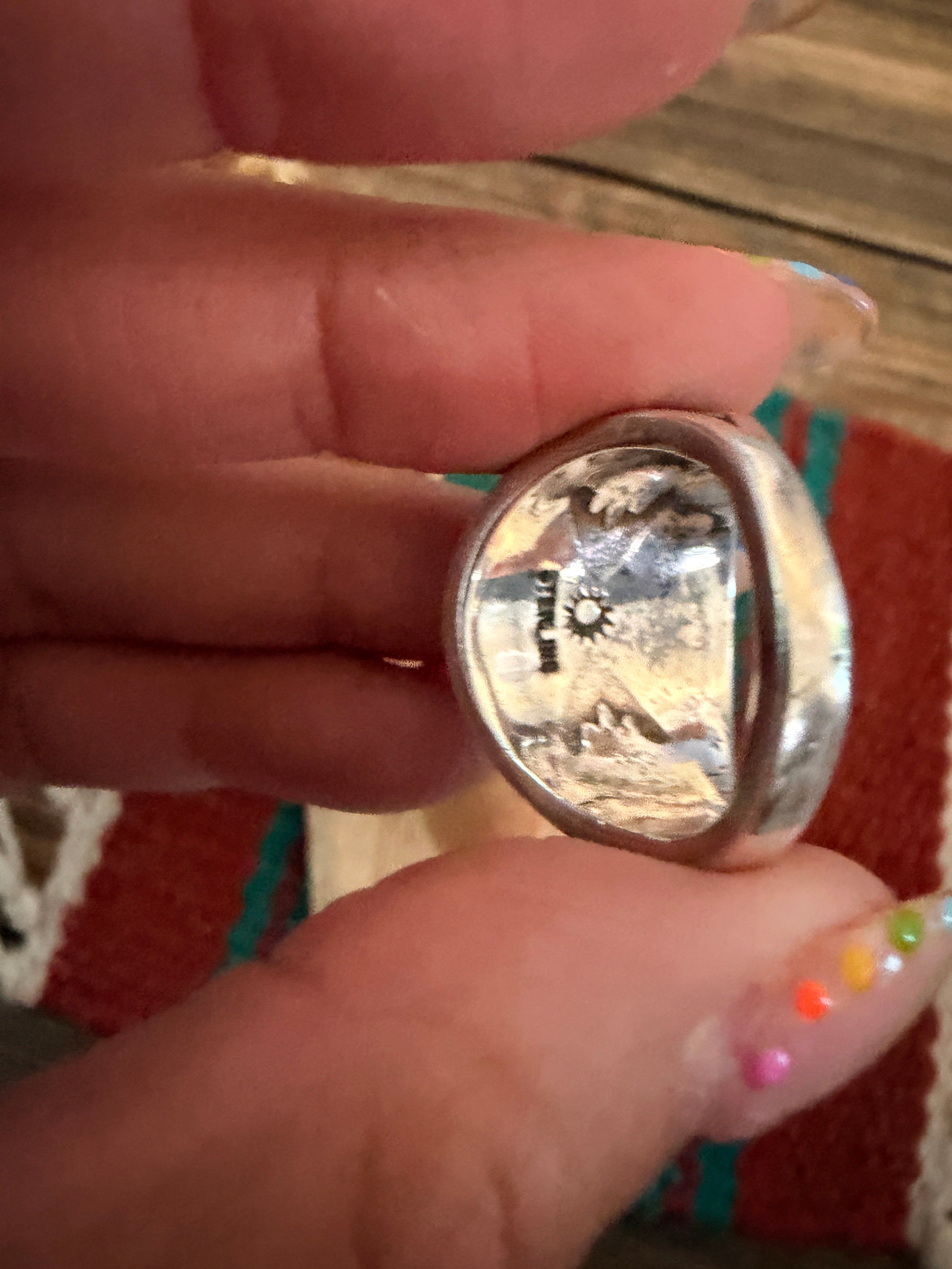 Old Pawn Handcrafted Turquoise & Sterling Silver Inlay Ring Size 6