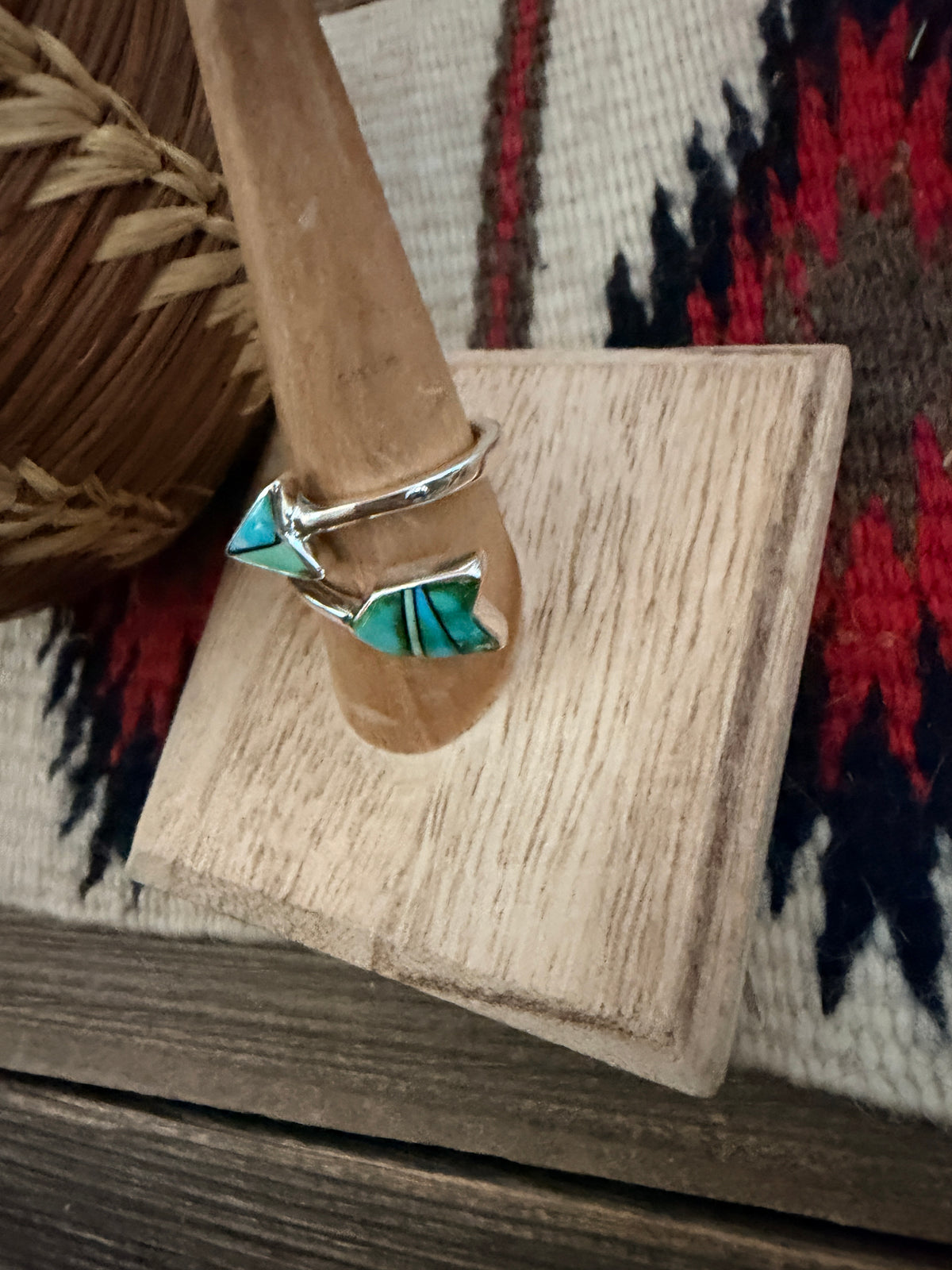 Handcrafted Sterling Silver & Turquoise Inlay Adjustable Arrow Ring