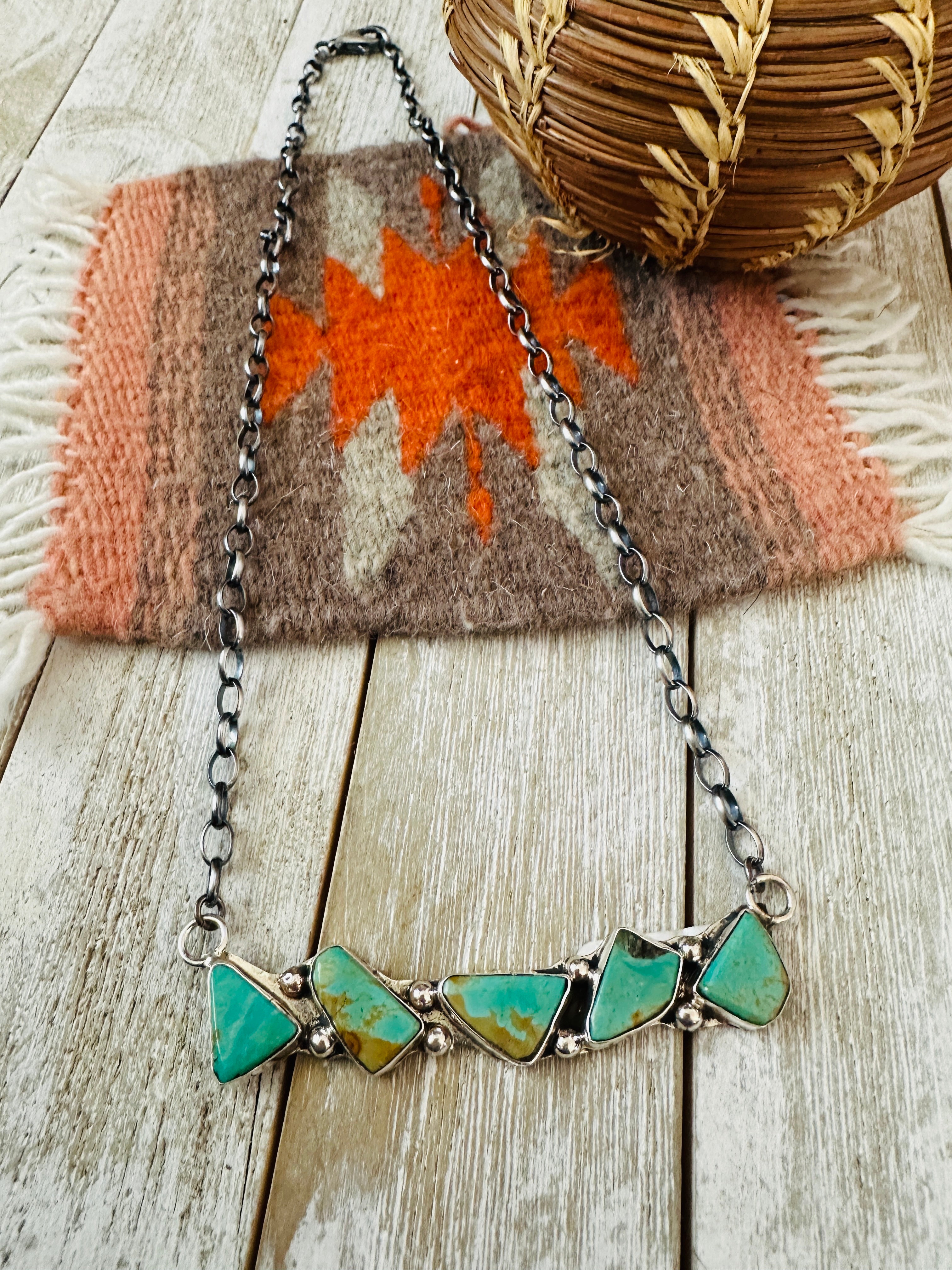 Handcrafted Sterling Silver & Royston Turquoise Bar Necklace by Jude Candelaria