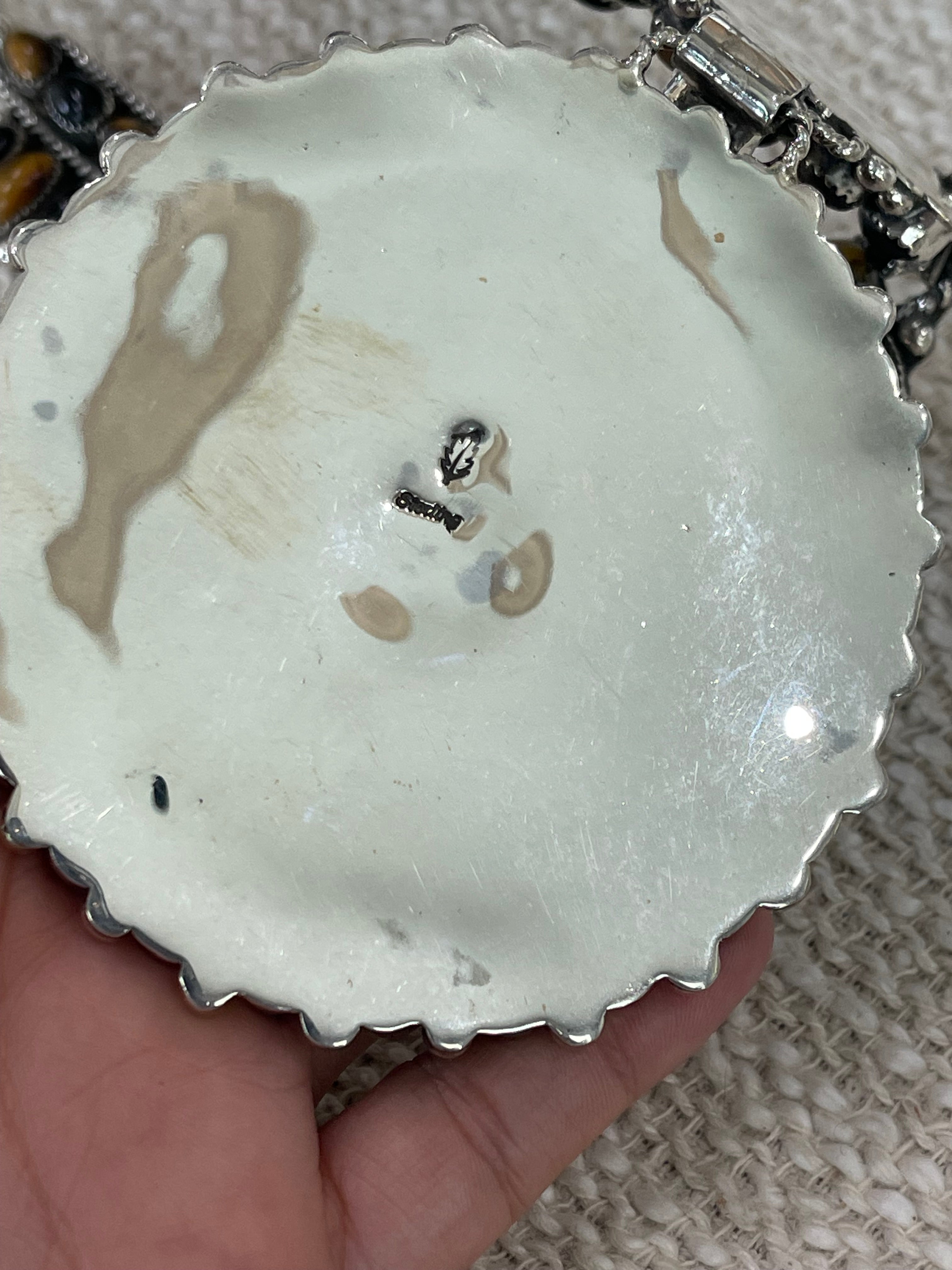 Beautiful Handmade Sterling Silver, Onyx & Tiger’s Eye Cluster Necklace And Earring Set