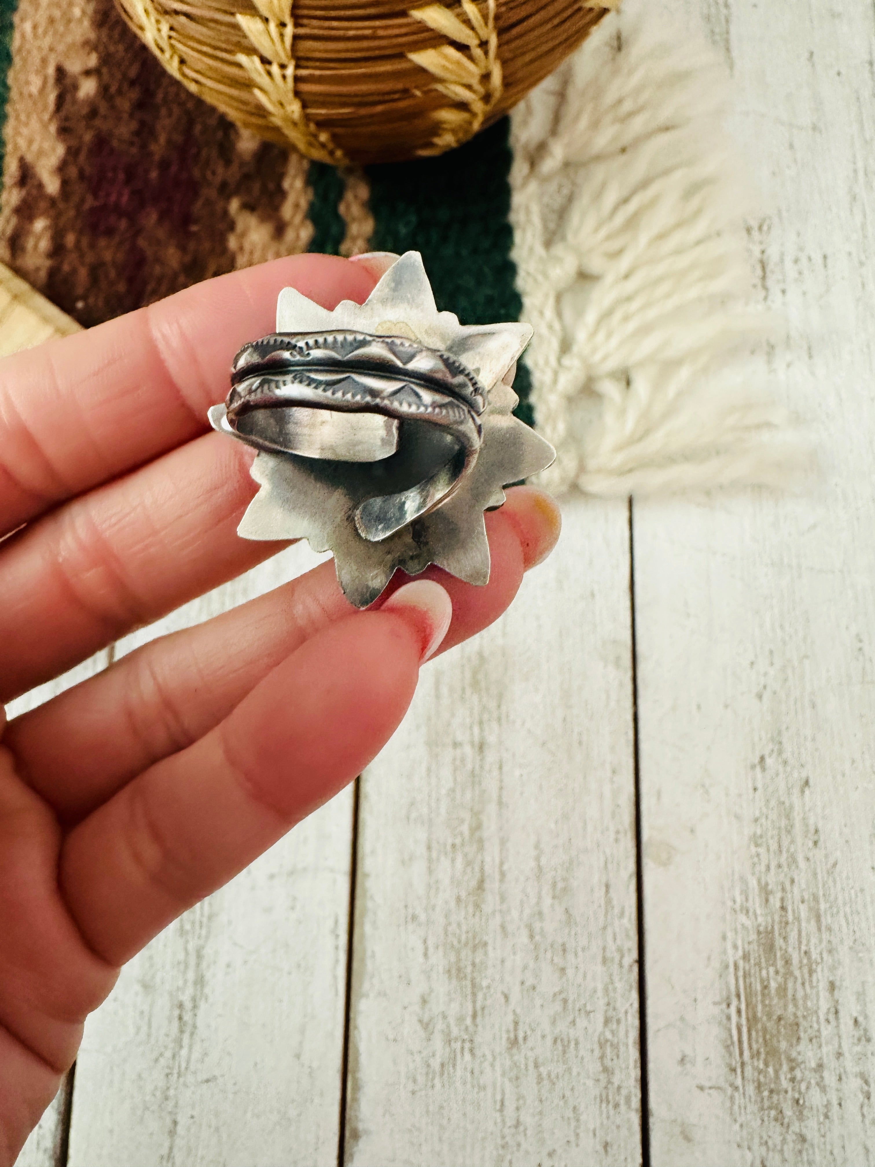 Navajo Sterling Silver Adjustable Concho Flower Ring