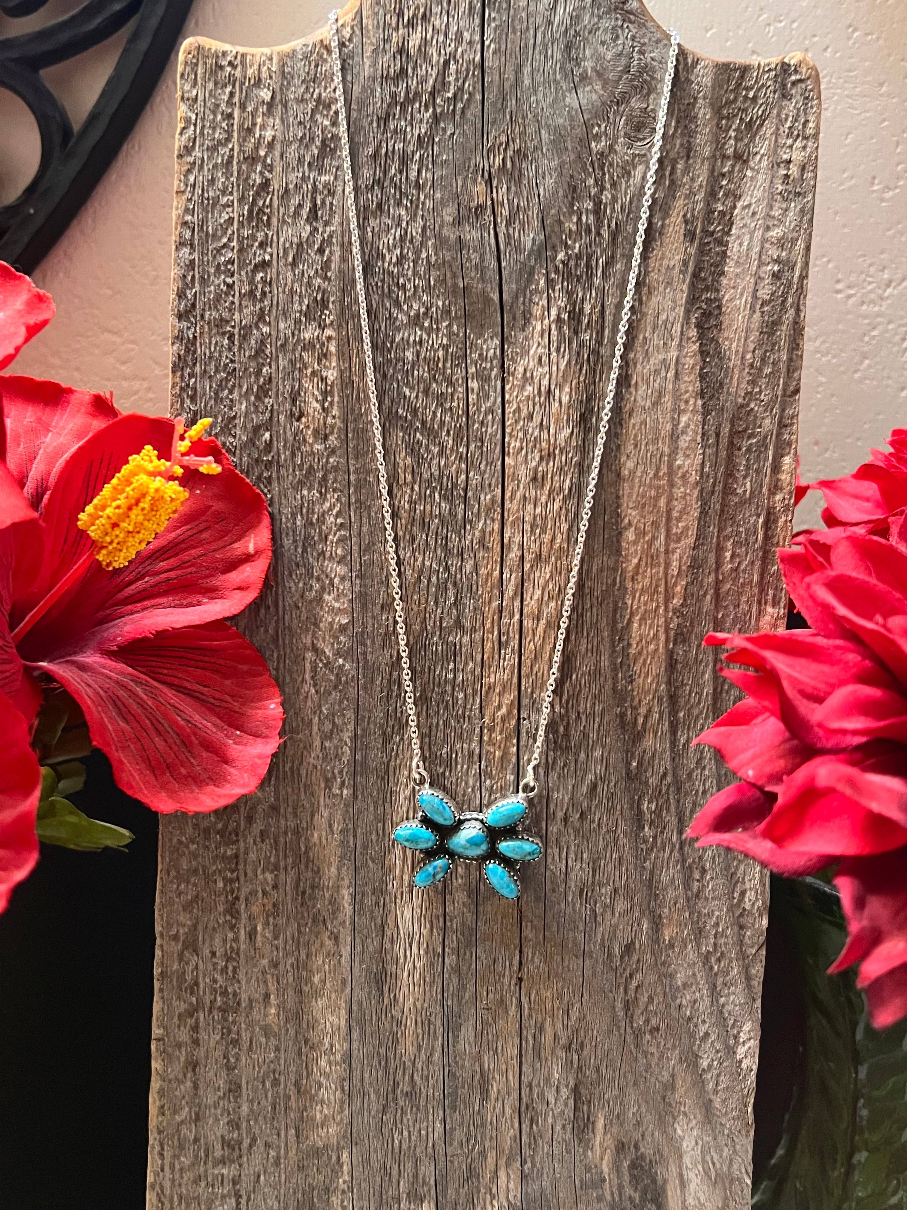 Handmade Sterling Silver & Turquoise Cluster Necklace