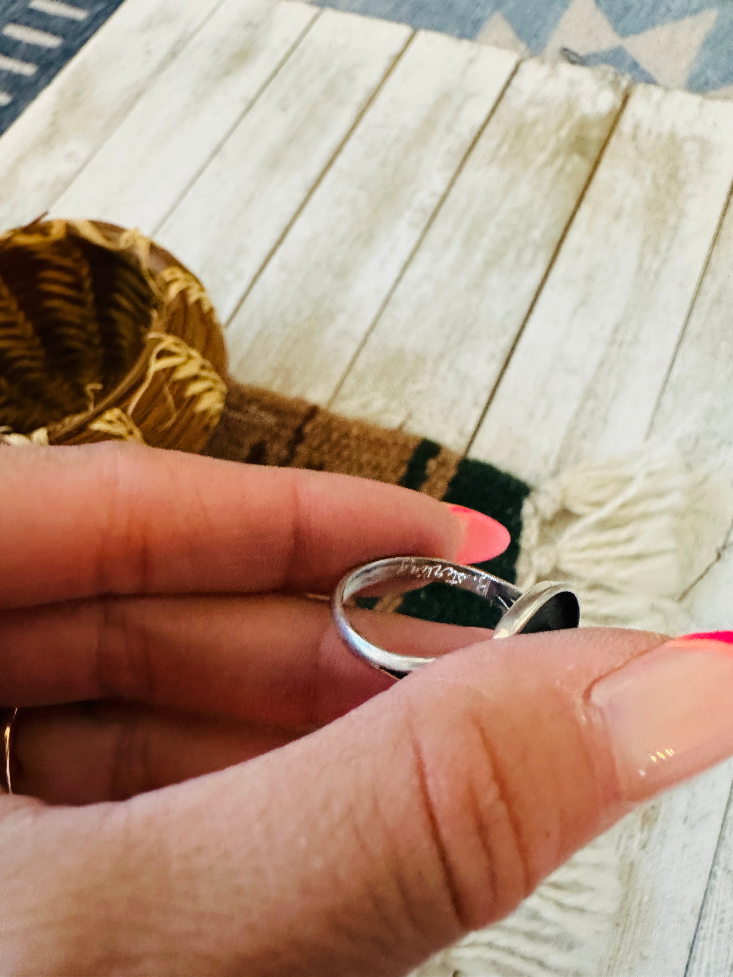 Handcrafted Old Pawn Sterling Silver & Spiny Ring Size 9.25