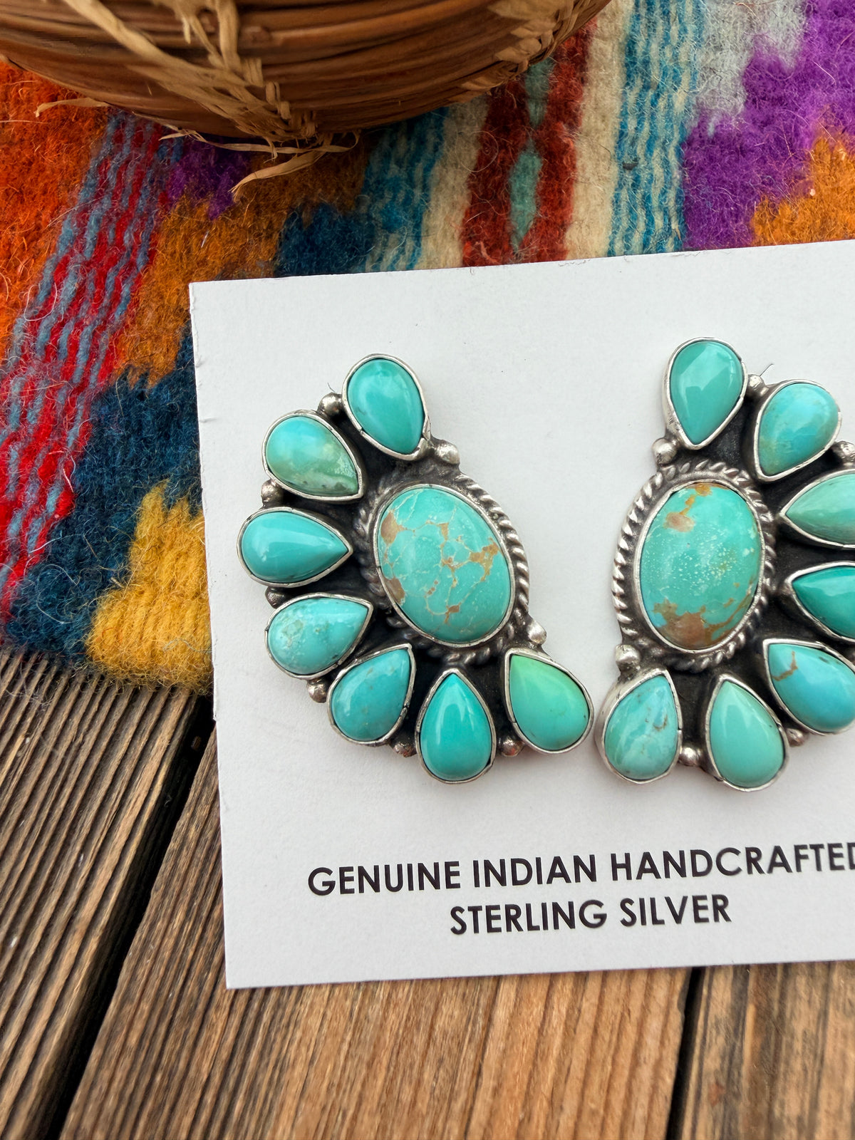 Handcrafted Turquoise & Sterling Silver Cluster Post Earrings by Marcella James