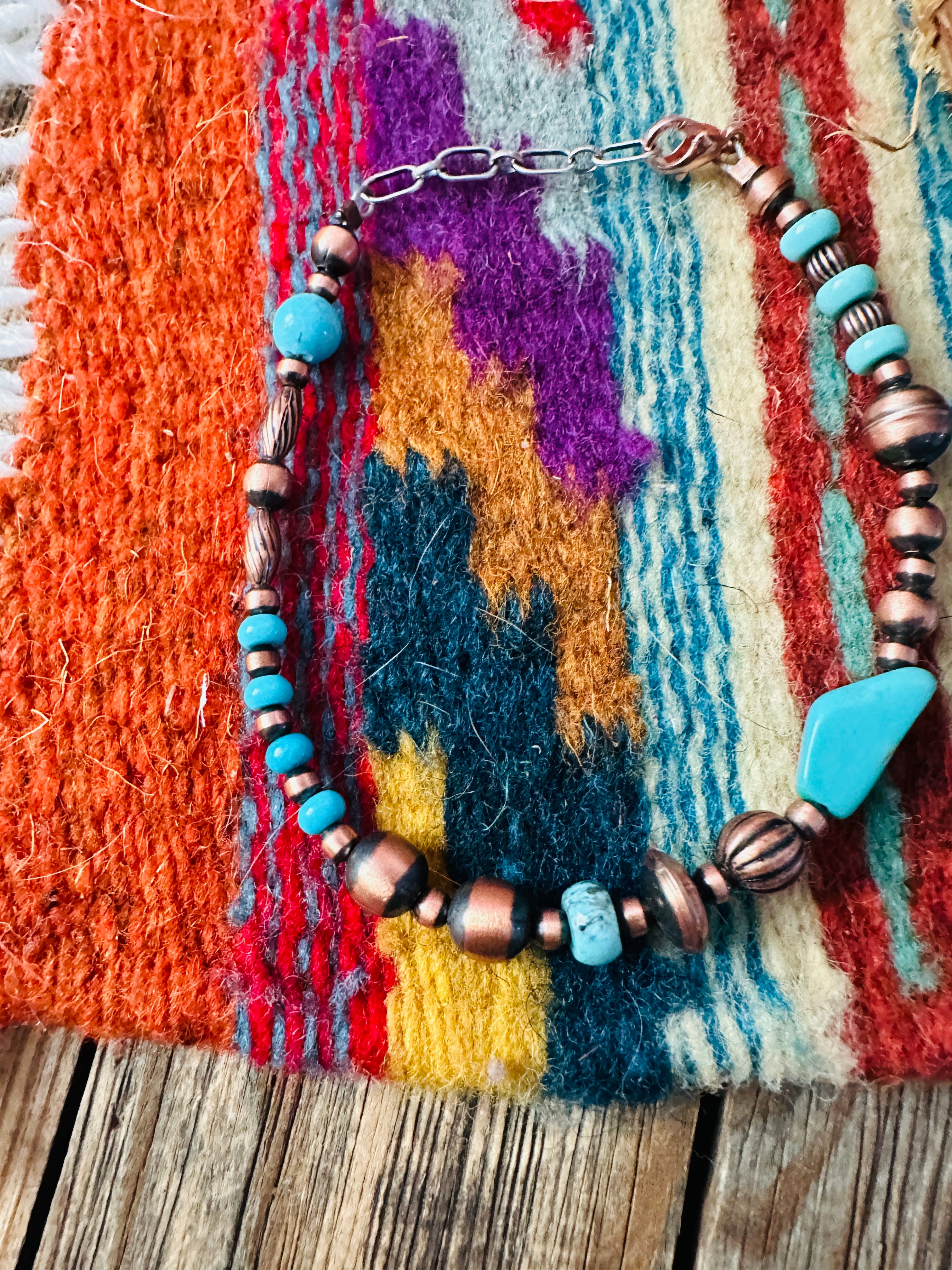 Handcrafted Turquoise & Copper Beaded Bracelet