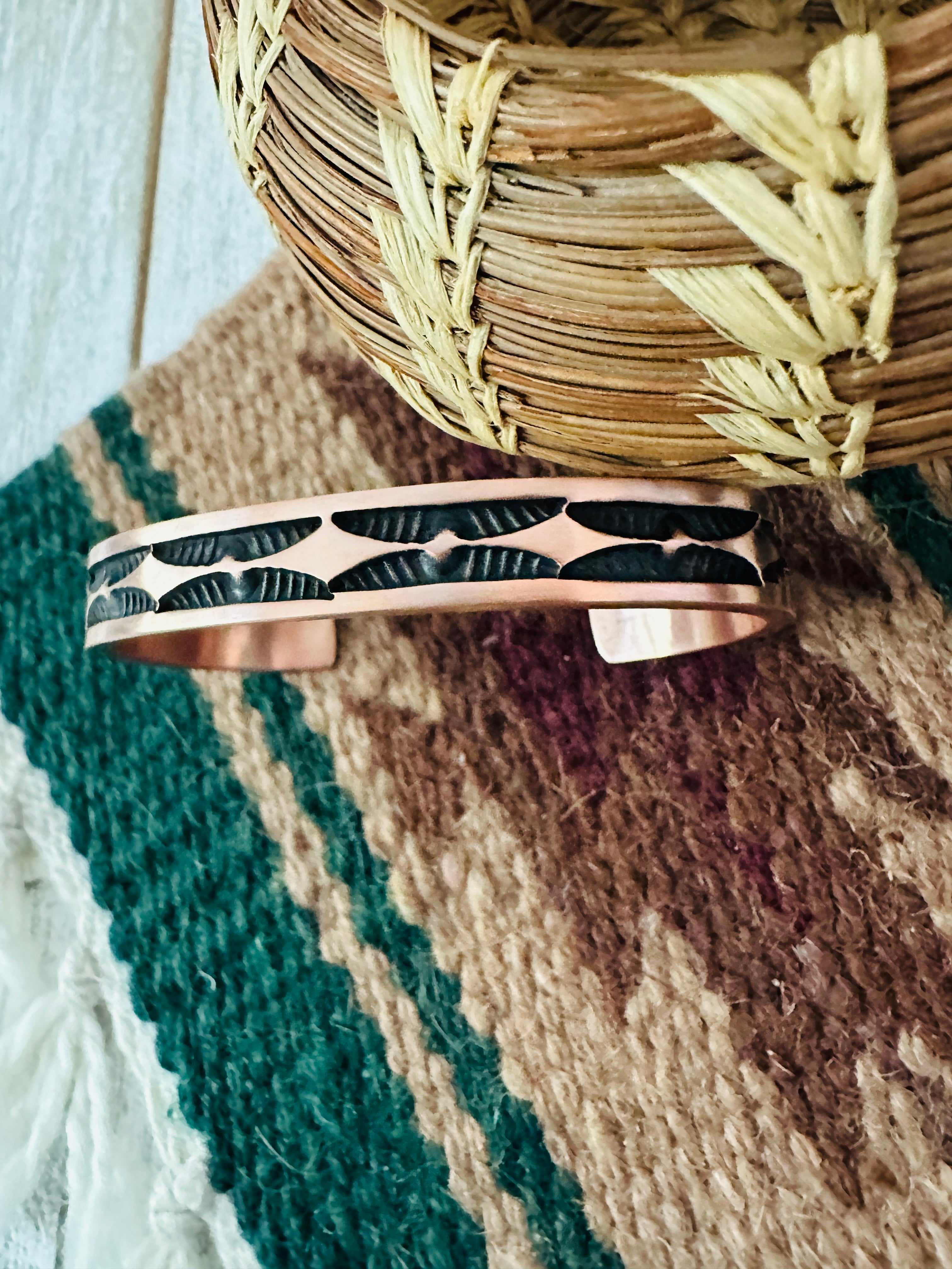 Navajo Hand Stamped Copper Cuff Bracelet