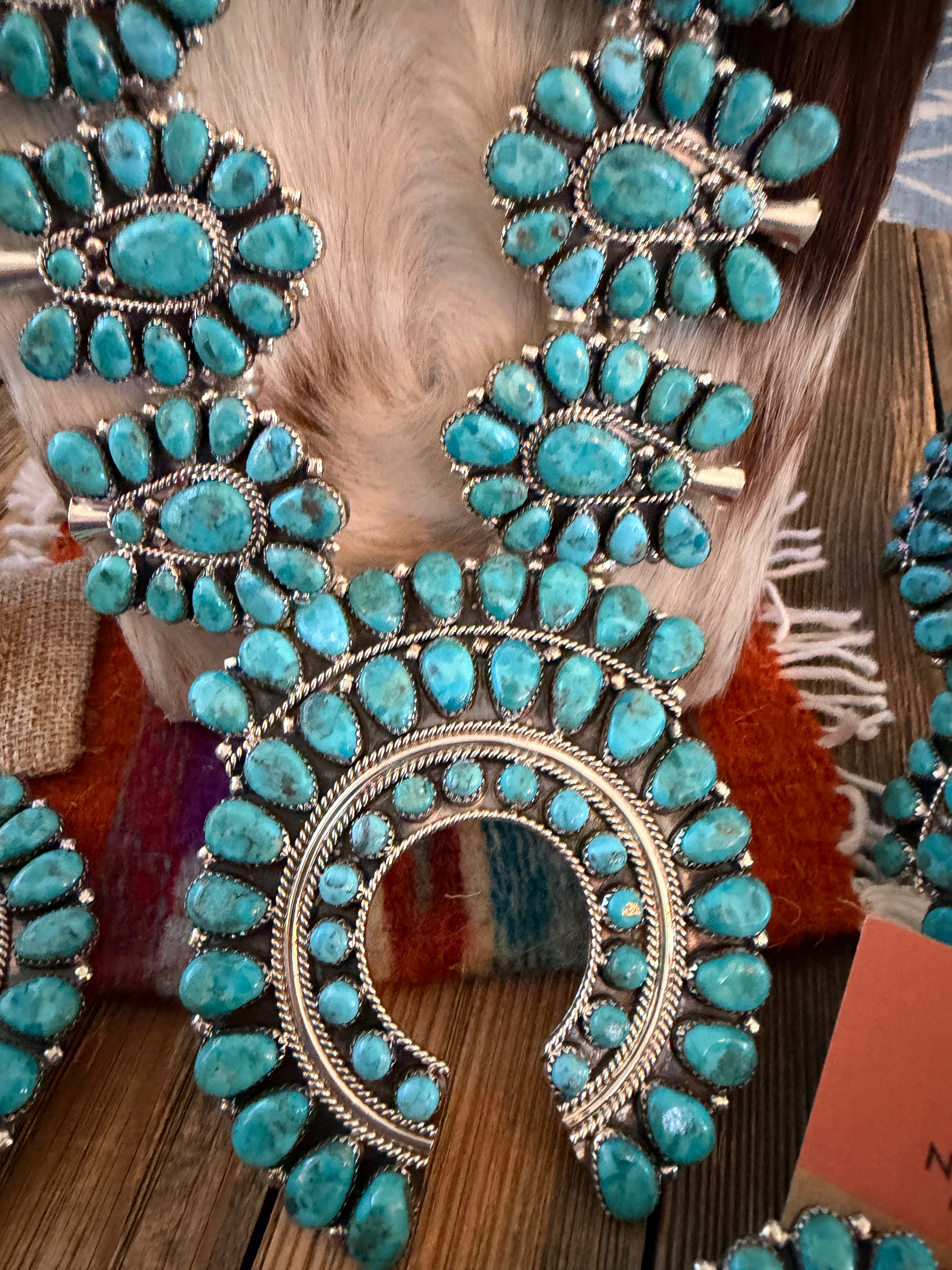 Handcrafted Turquoise & Sterling Silver Cluster 7-Piece Jewelry Set by Danny L. Wauneka
