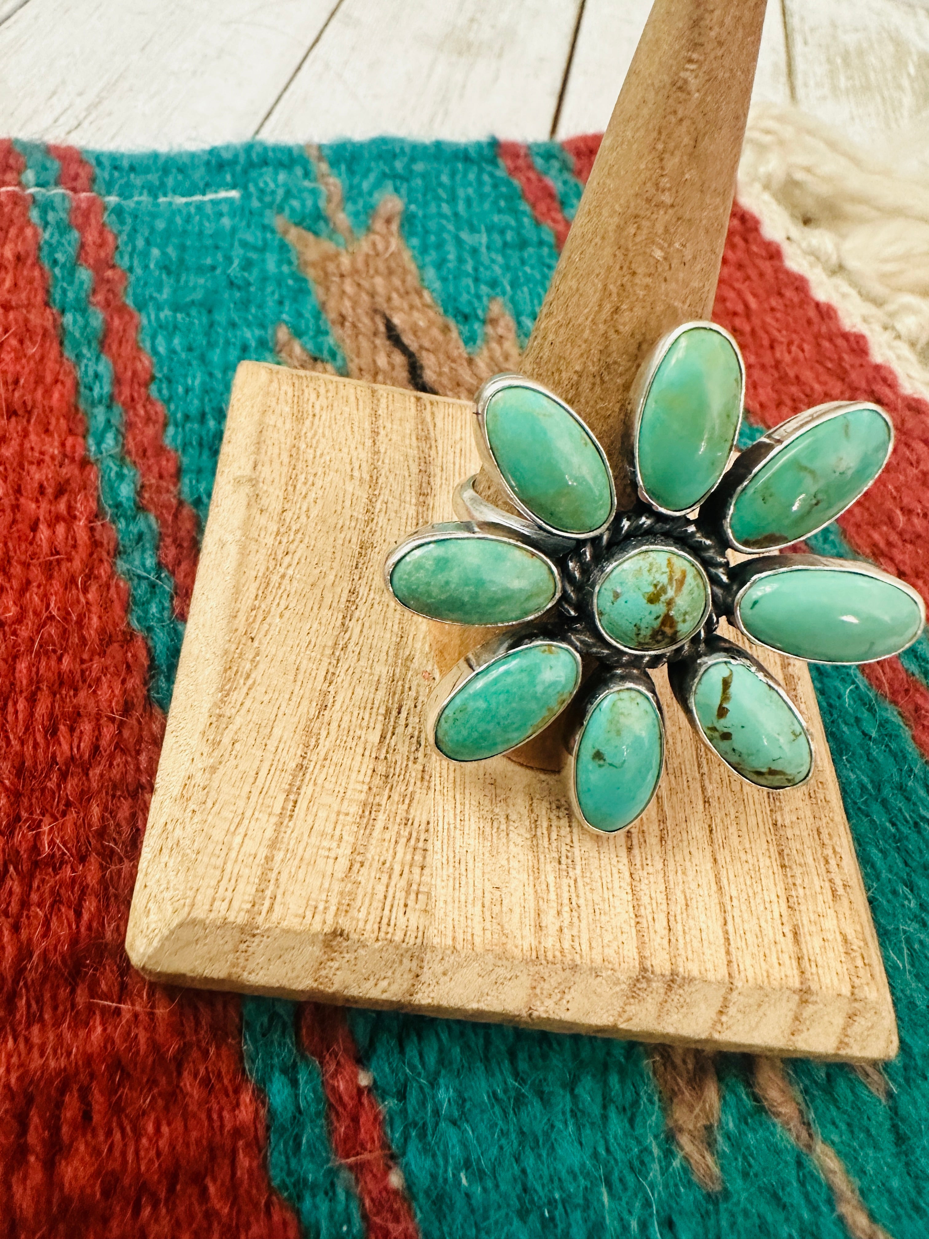 Navajo Sterling Silver & Turquoise Adjustable Flower Ring