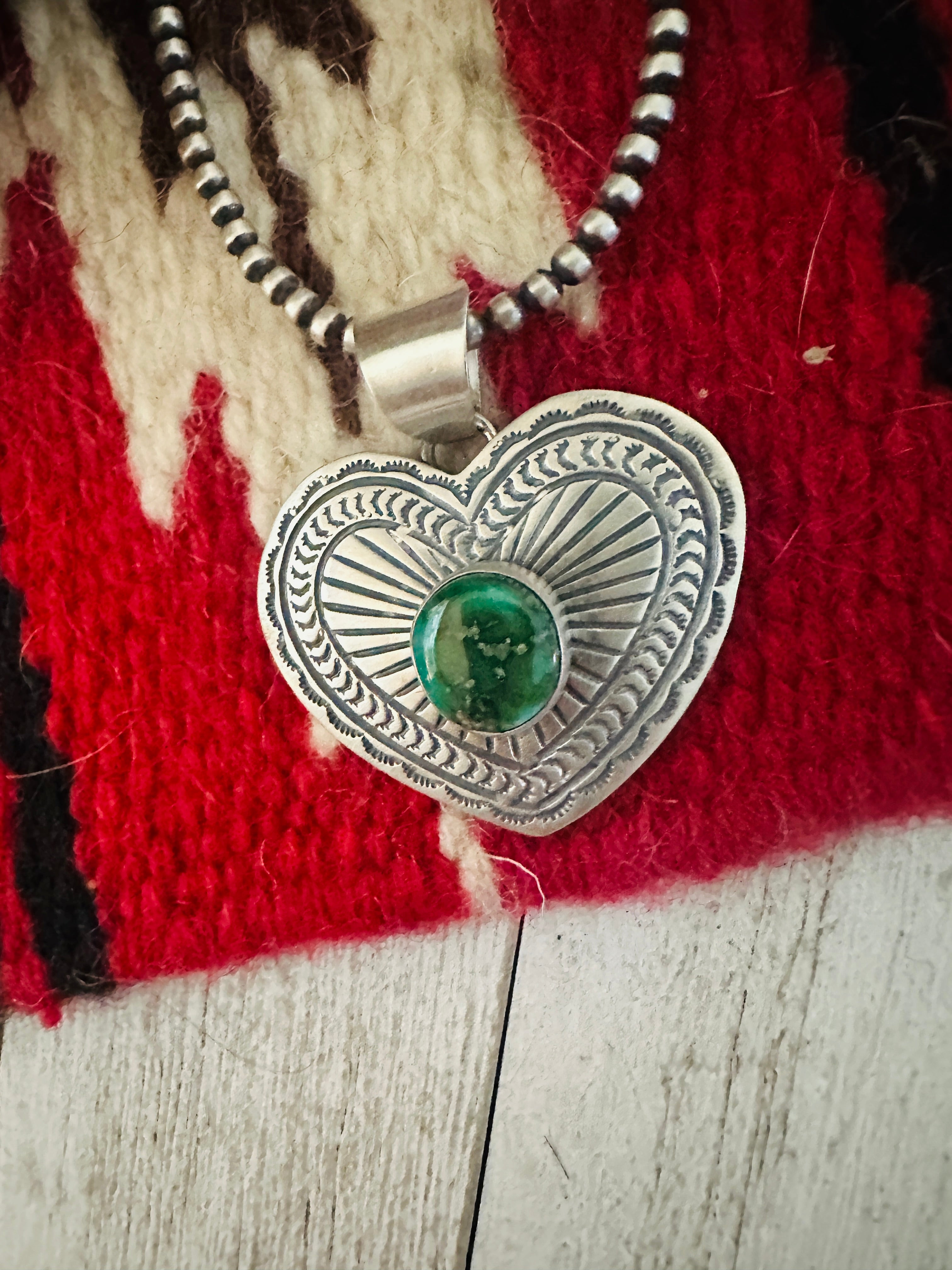 Navajo Sonoran Mountain Turquoise & Sterling Silver Heart Pendant