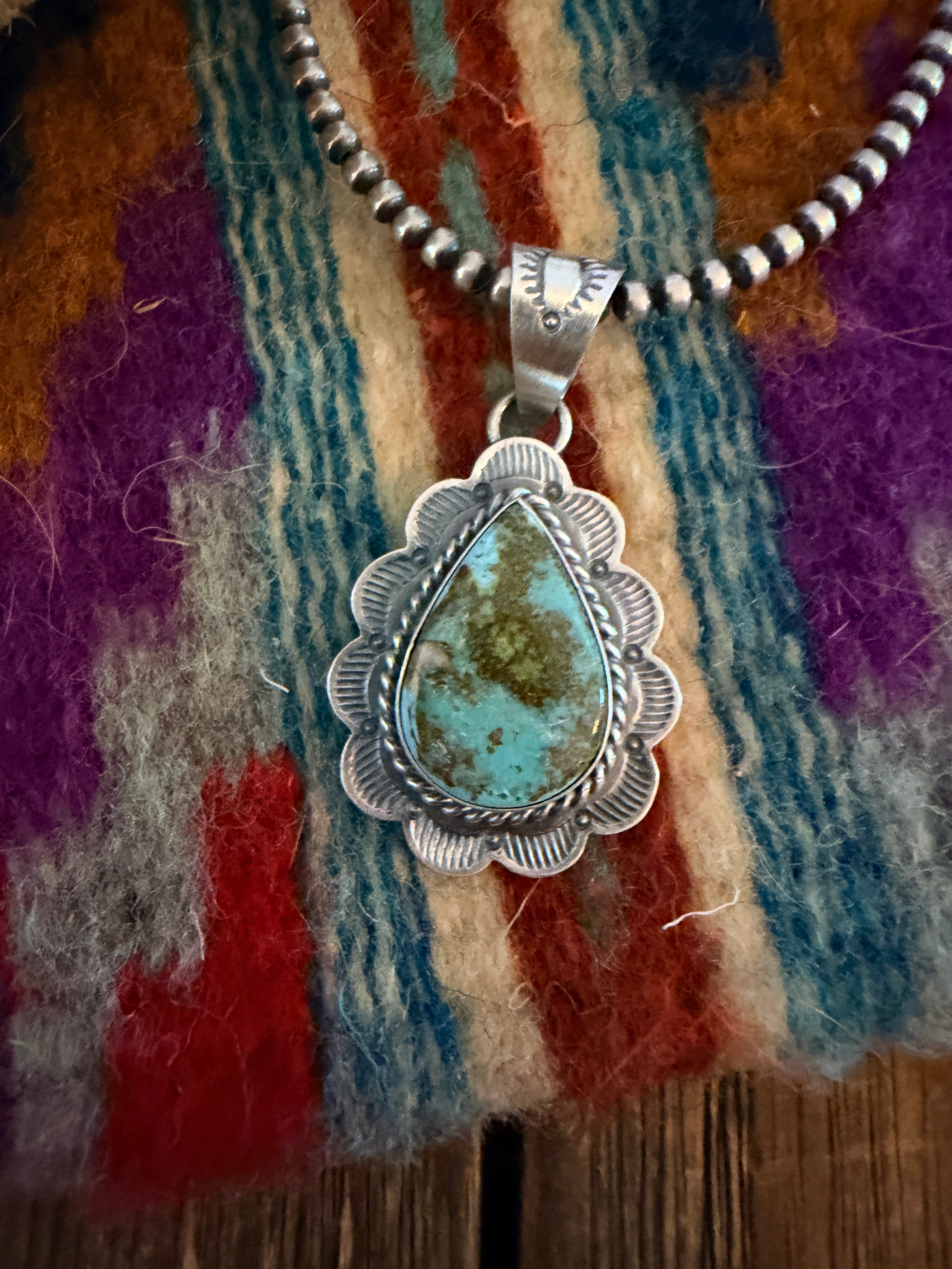 Handcrafted Sterling Silver & Royston Turquoise Pendant by David Skeets