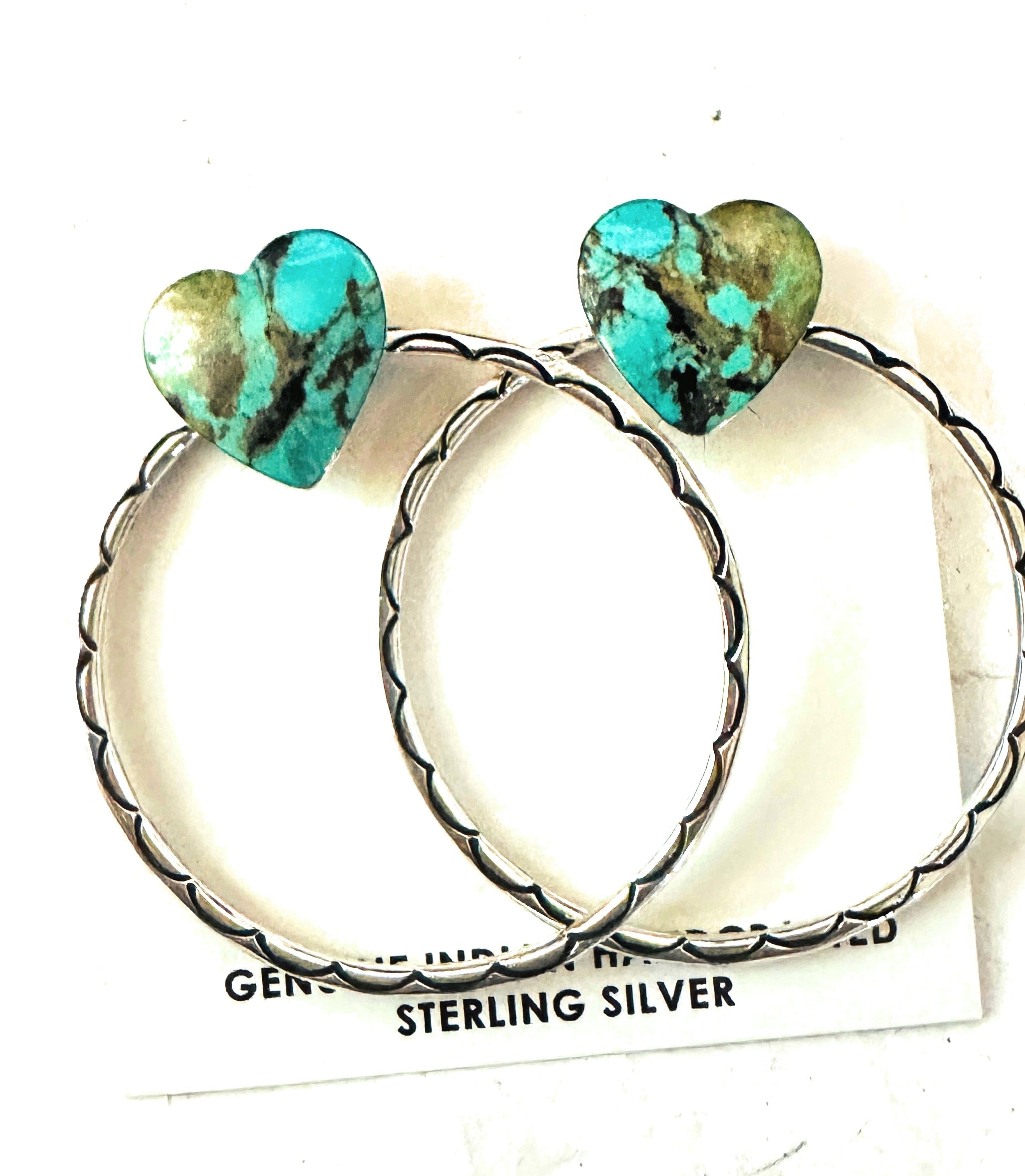 Navajo Turquoise & Sterling Silver Heart Hoop Earrings