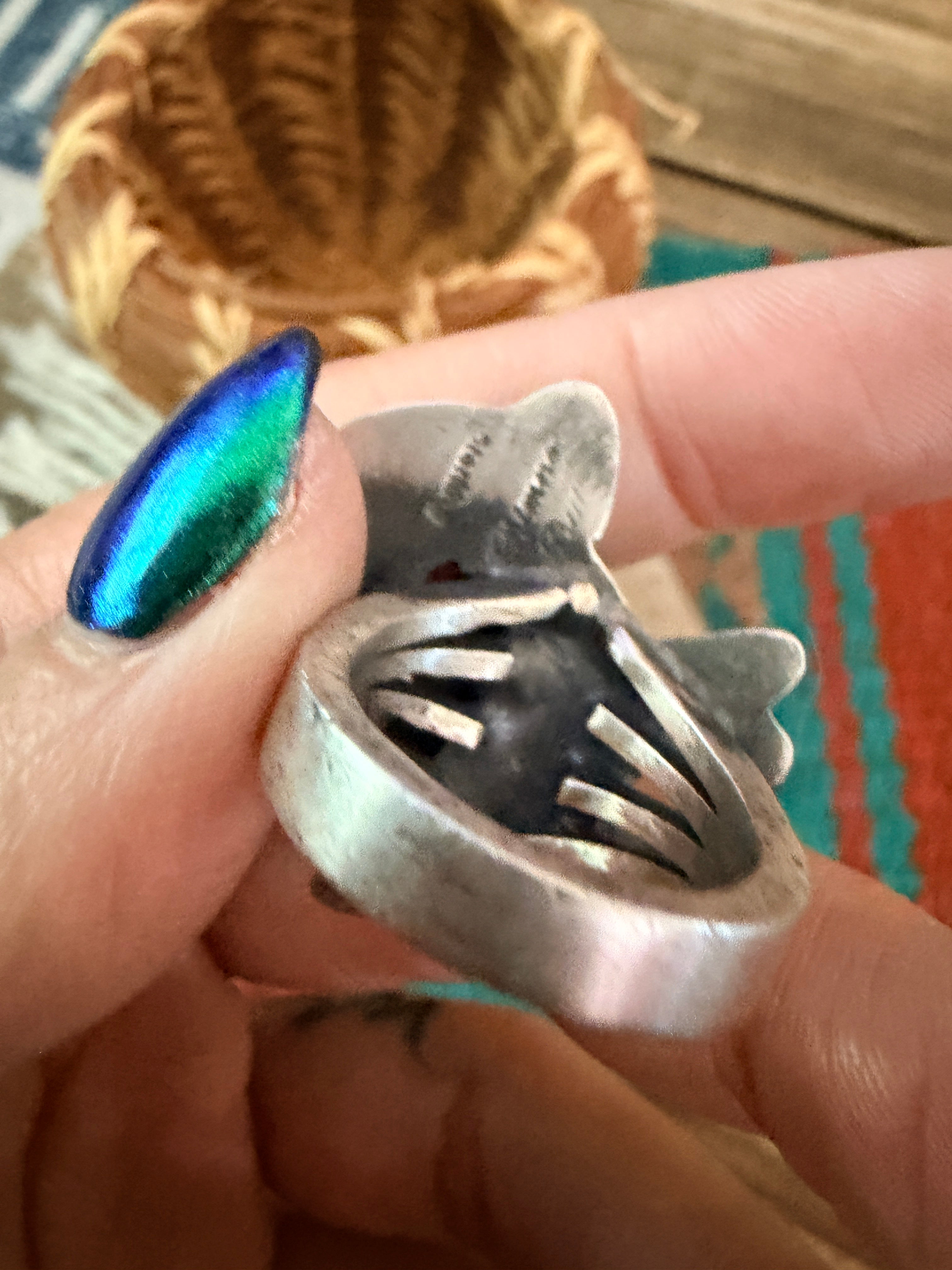 Handcrafted Wild Horse, Turquoise and Sterling Silver Goat Ring size 6.75 by Chimney Butte