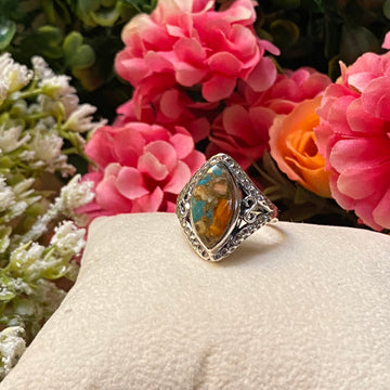Sterling Silver Orange Spiny Turquoise Ring Size 8.75