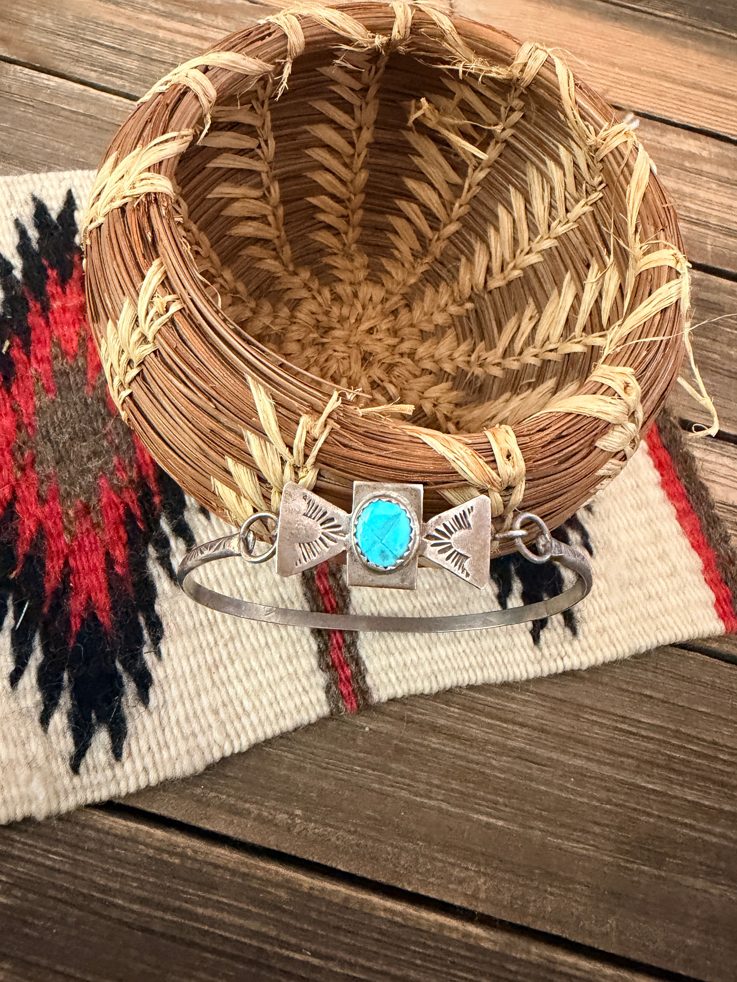 Handcrafted Old Pawn Turquoise and Sterling Silver Bangle Bracelet