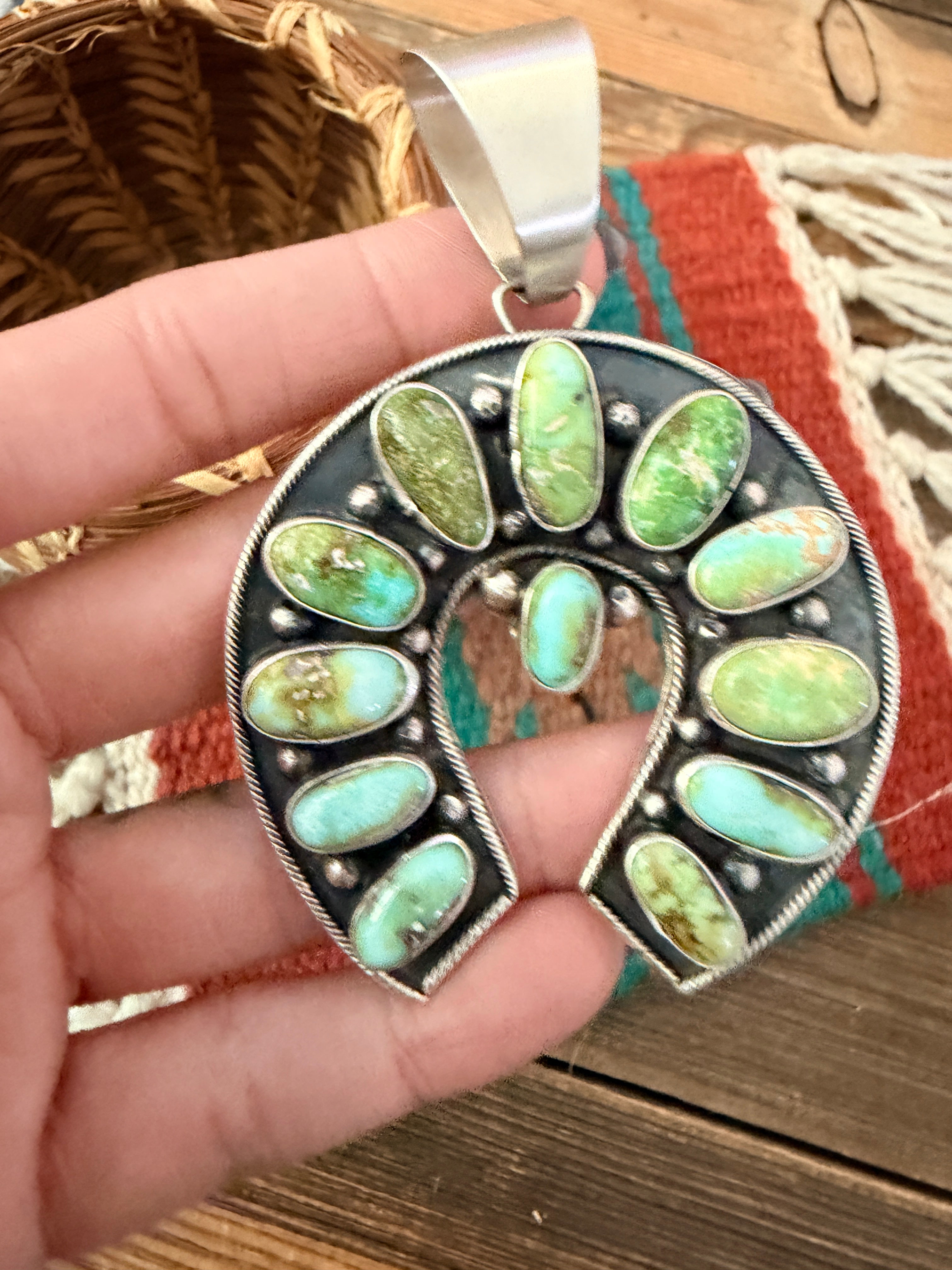 Handcrafted Sterling Silver & Sonoran Mountain Turquoise Naja Pendant by Myra Benally