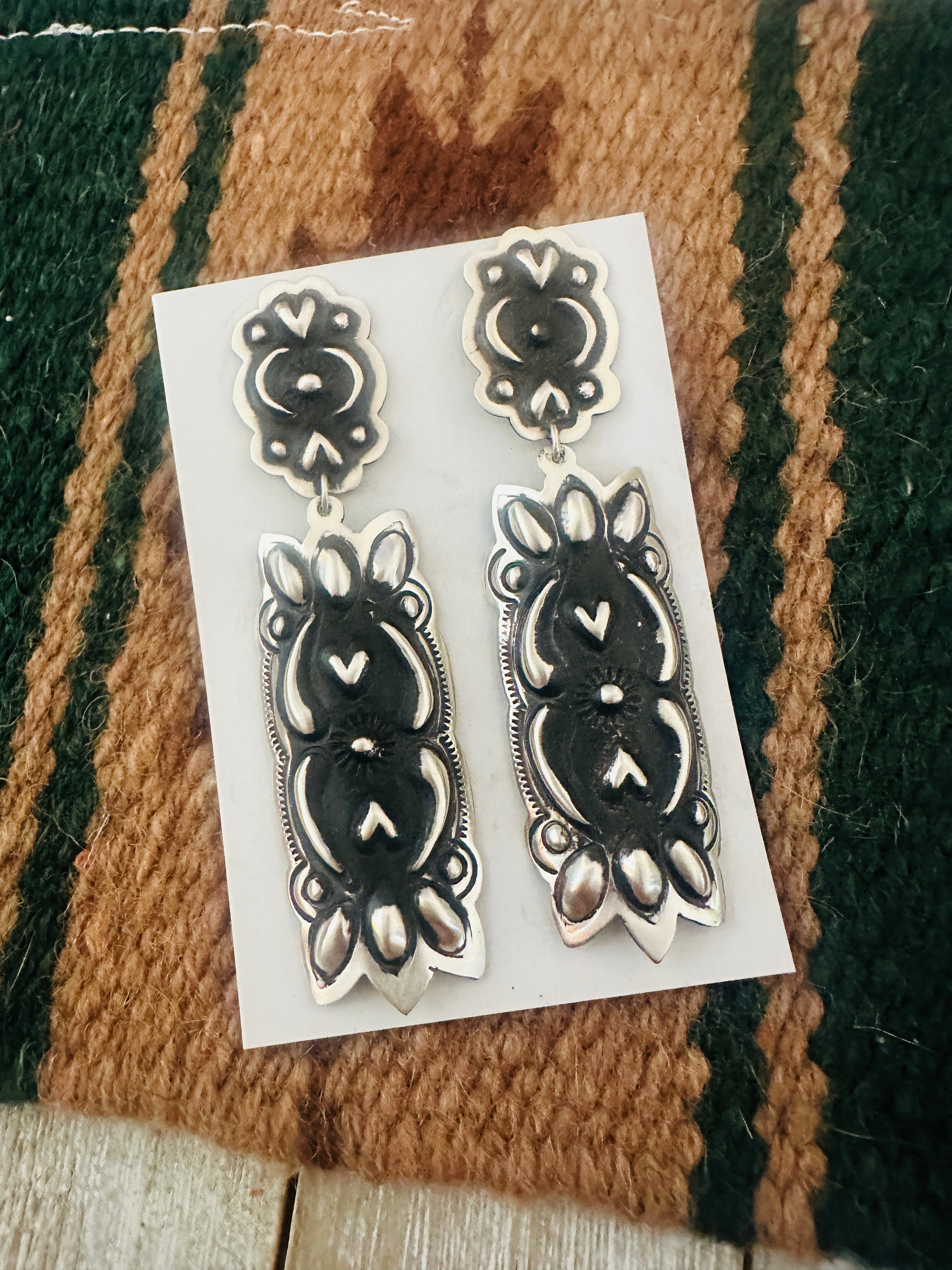 Handcrafted Sterling Silver Concho Dangle Earrings by Leander Tahe