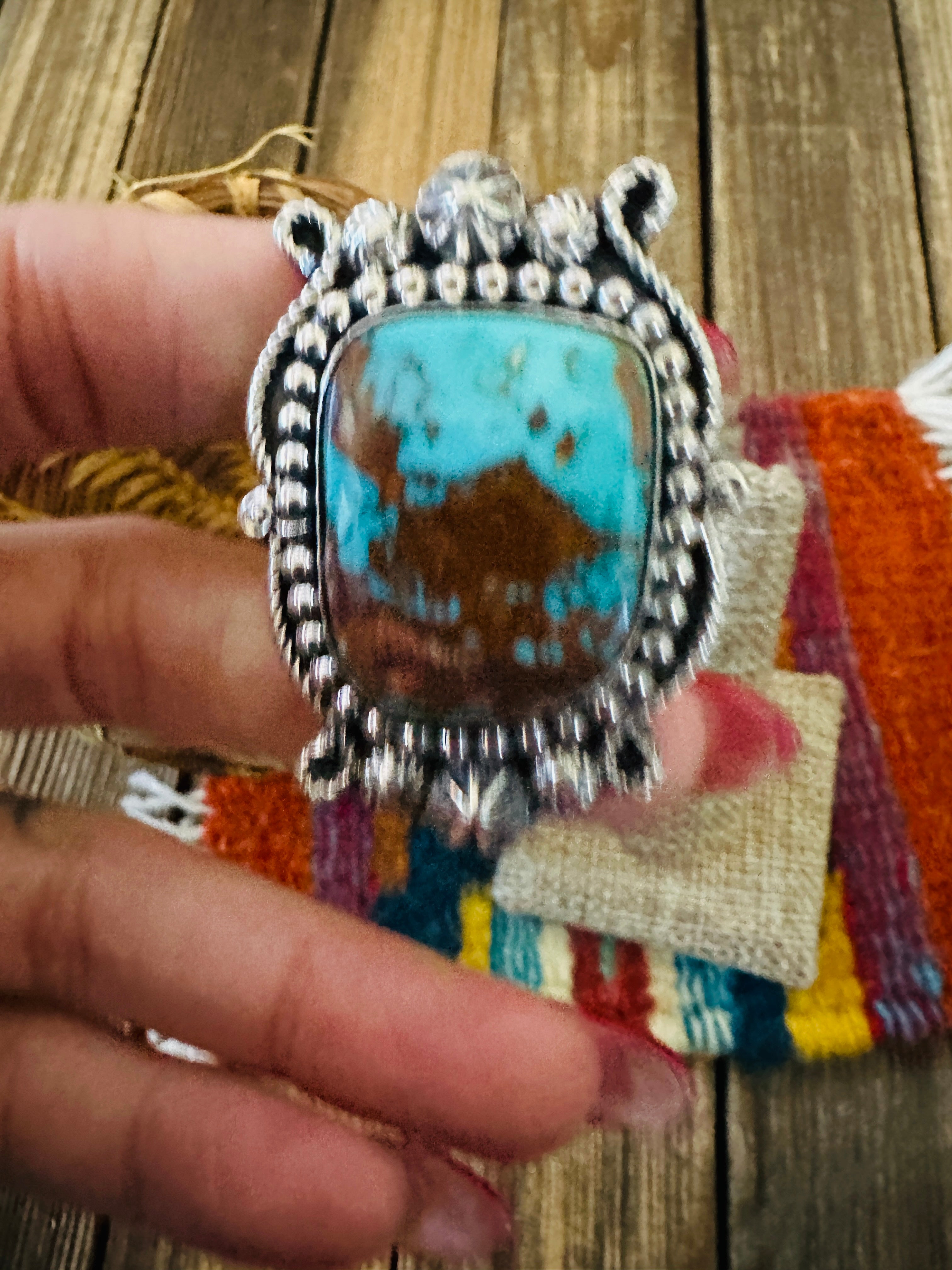 Handcrafted Pilot Mountain Turquoise & Sterling Silver Heart Ring 7 by Rosella Paxson