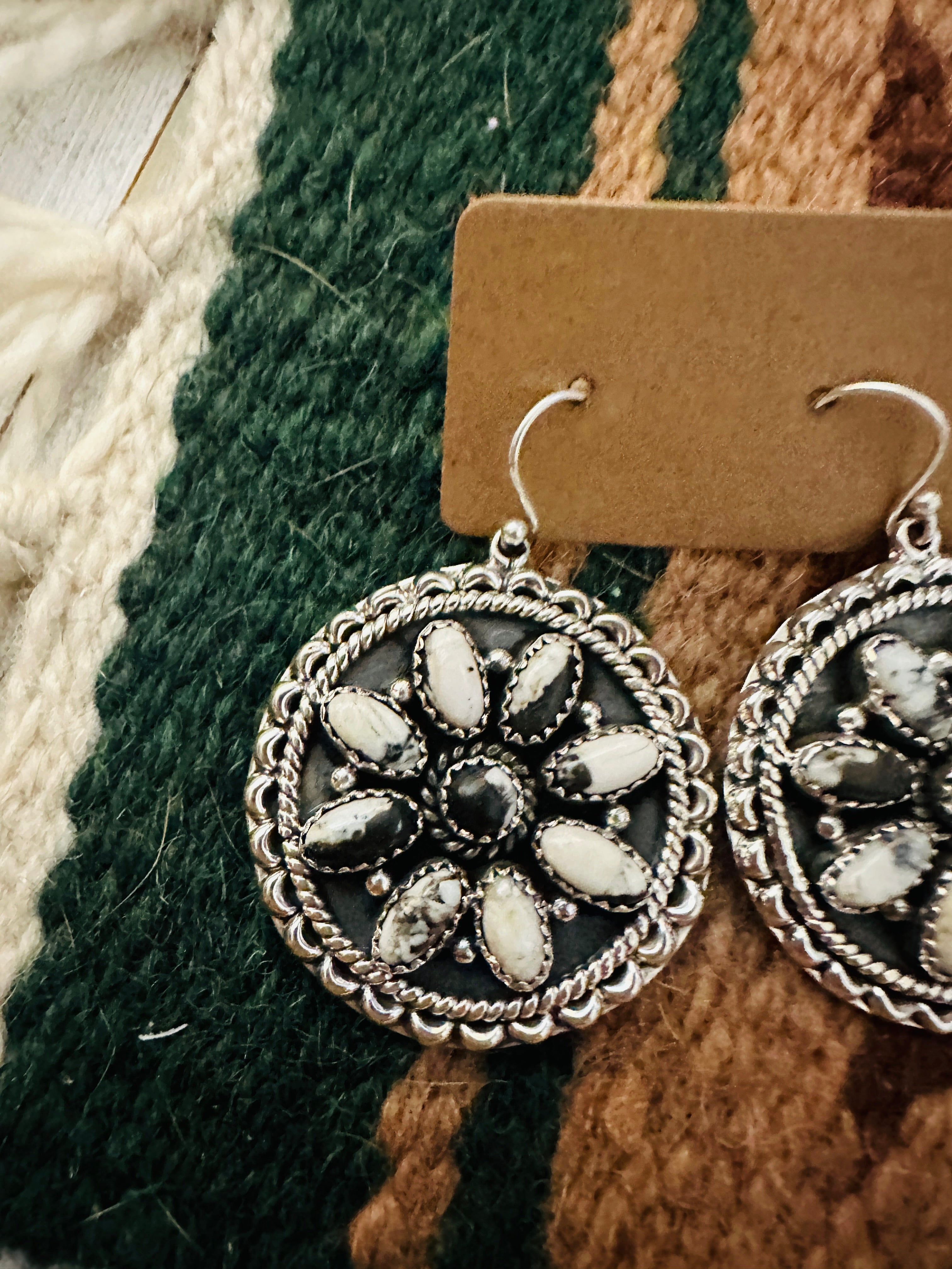 Handmade White Buffalo & Sterling Silver Cluster Dangle Earrings