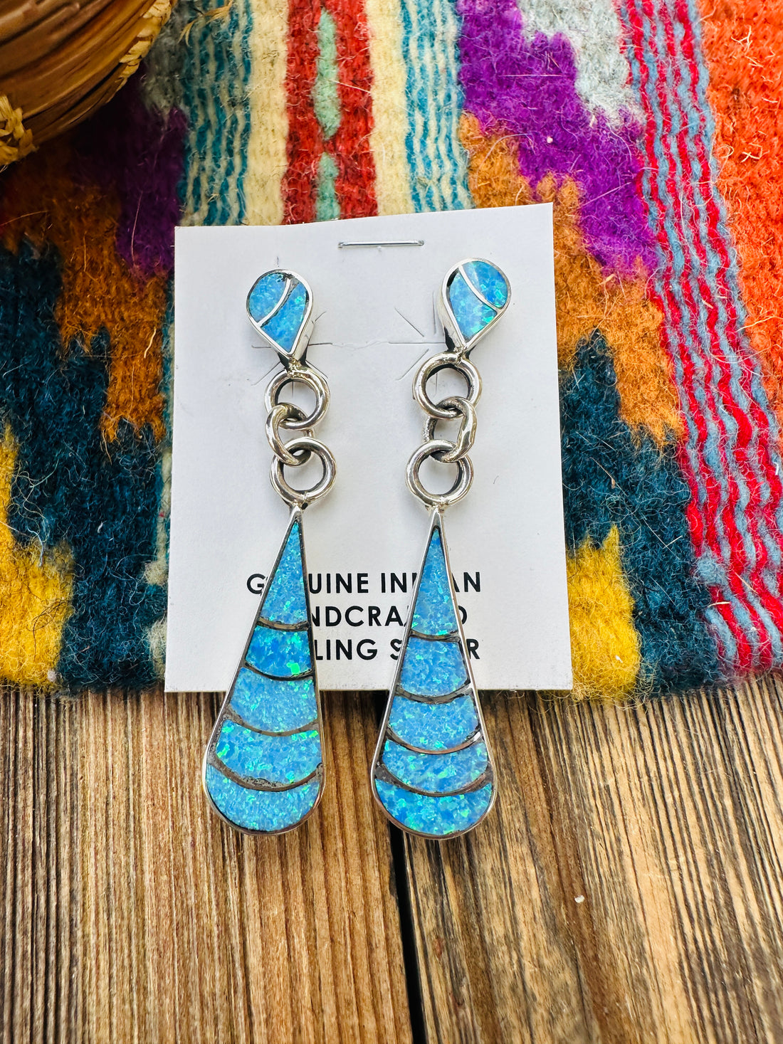 Handcrafted Opal & Sterling Silver Inlay Teardrop Dangle Earrings